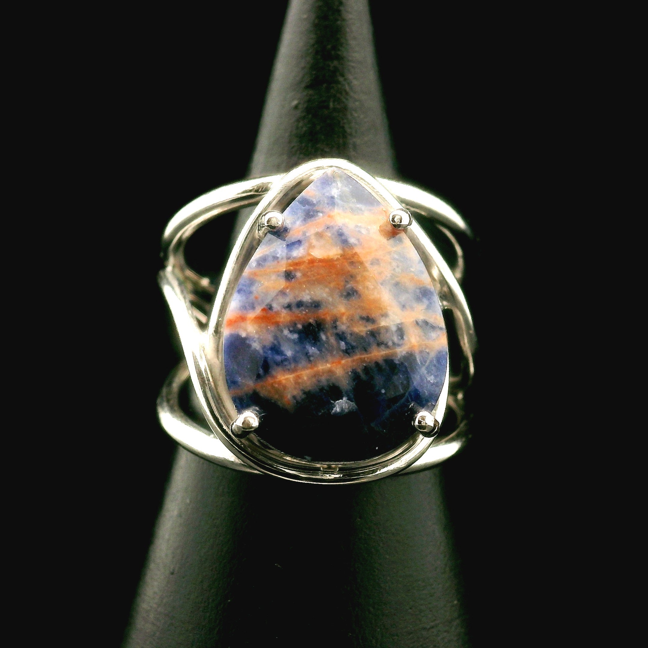 Sodalite Cuff Ring .925 Silver for Dream Recall and Relaxation