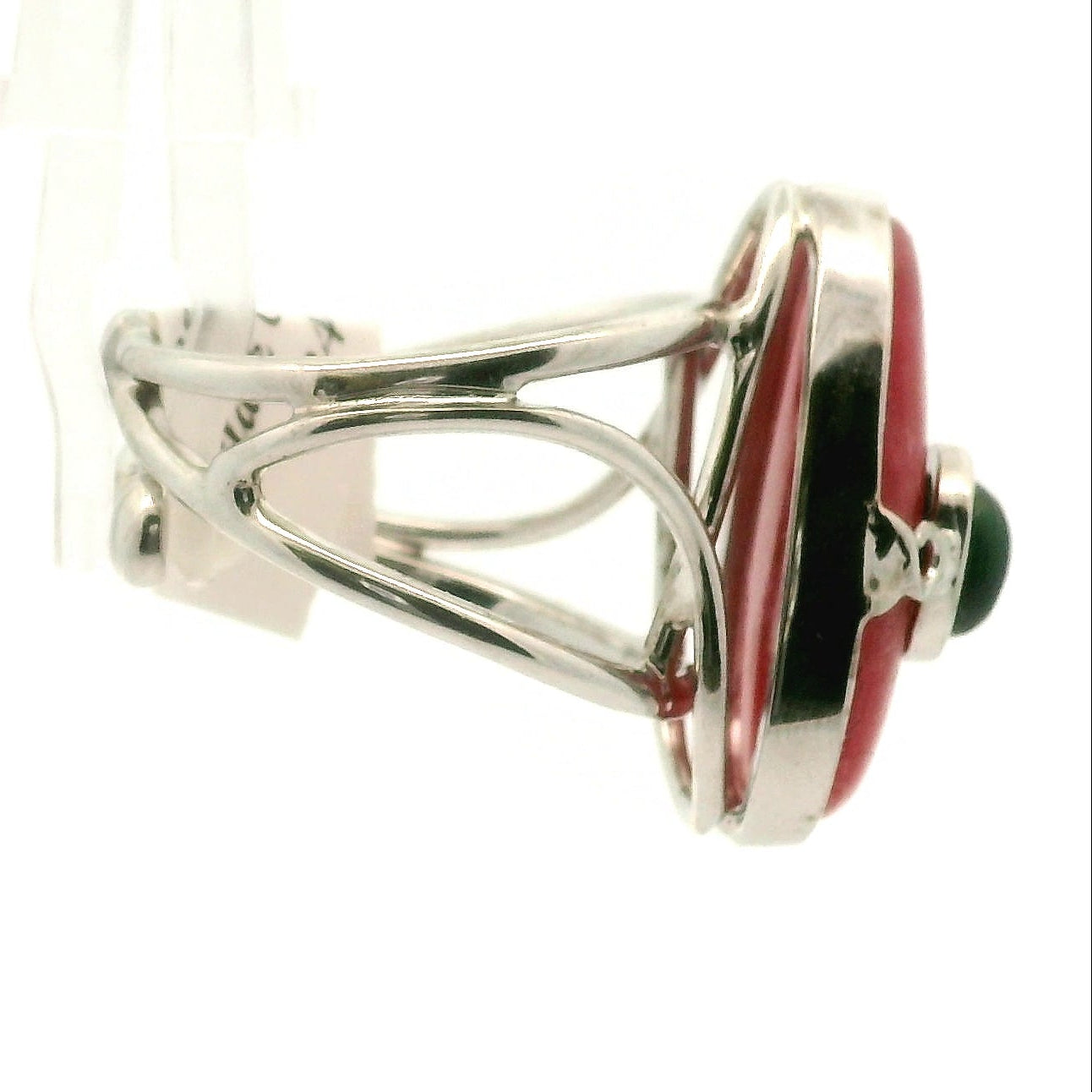 Rhodonite  with Black Opal Adjustable Cuff Ring .925 Sterling Silver for Attracting Love, Harmonizing Relationships and Knowing your Worth