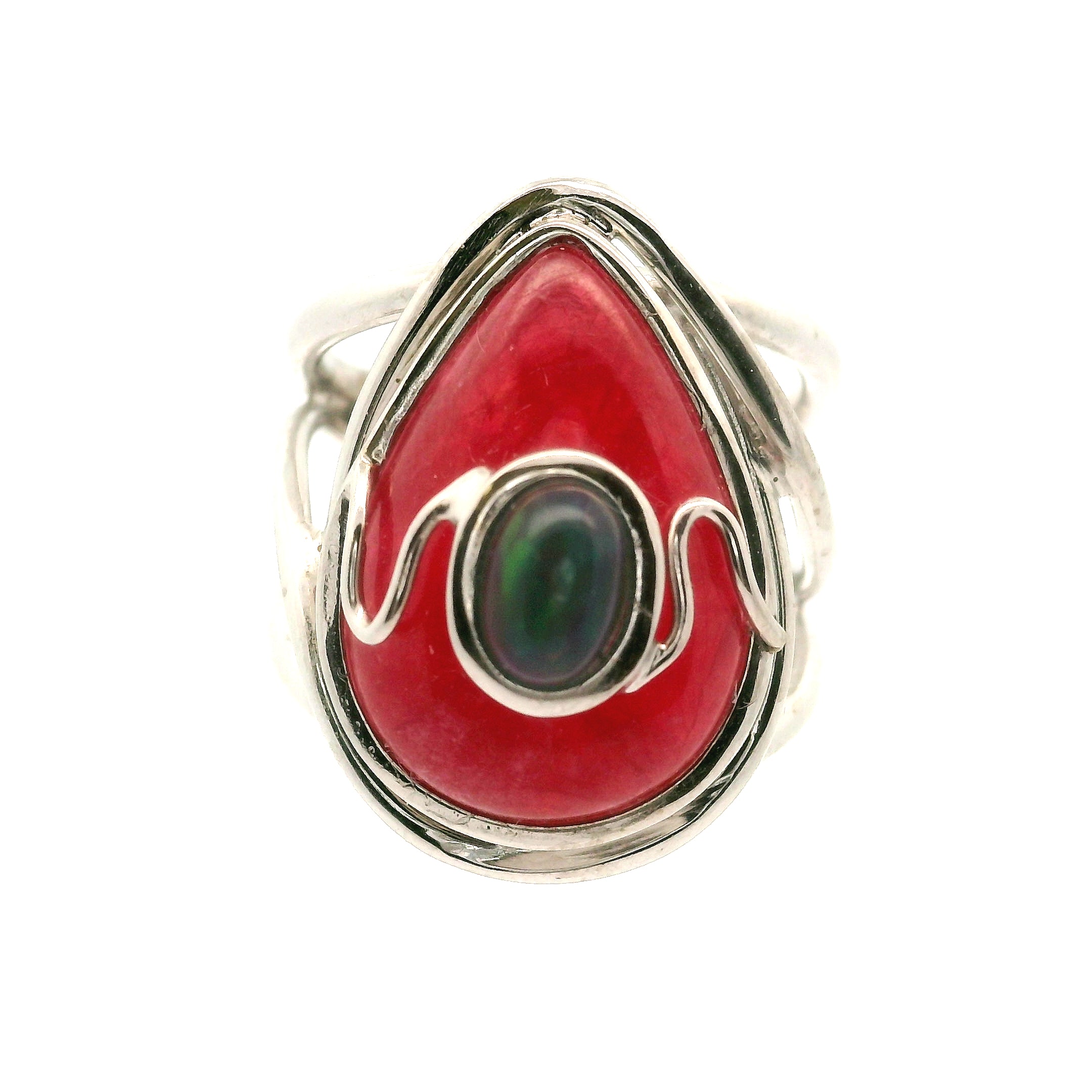 Rhodonite  with Black Opal Adjustable Cuff Ring .925 Sterling Silver for Attracting Love, Harmonizing Relationships and Knowing your Worth