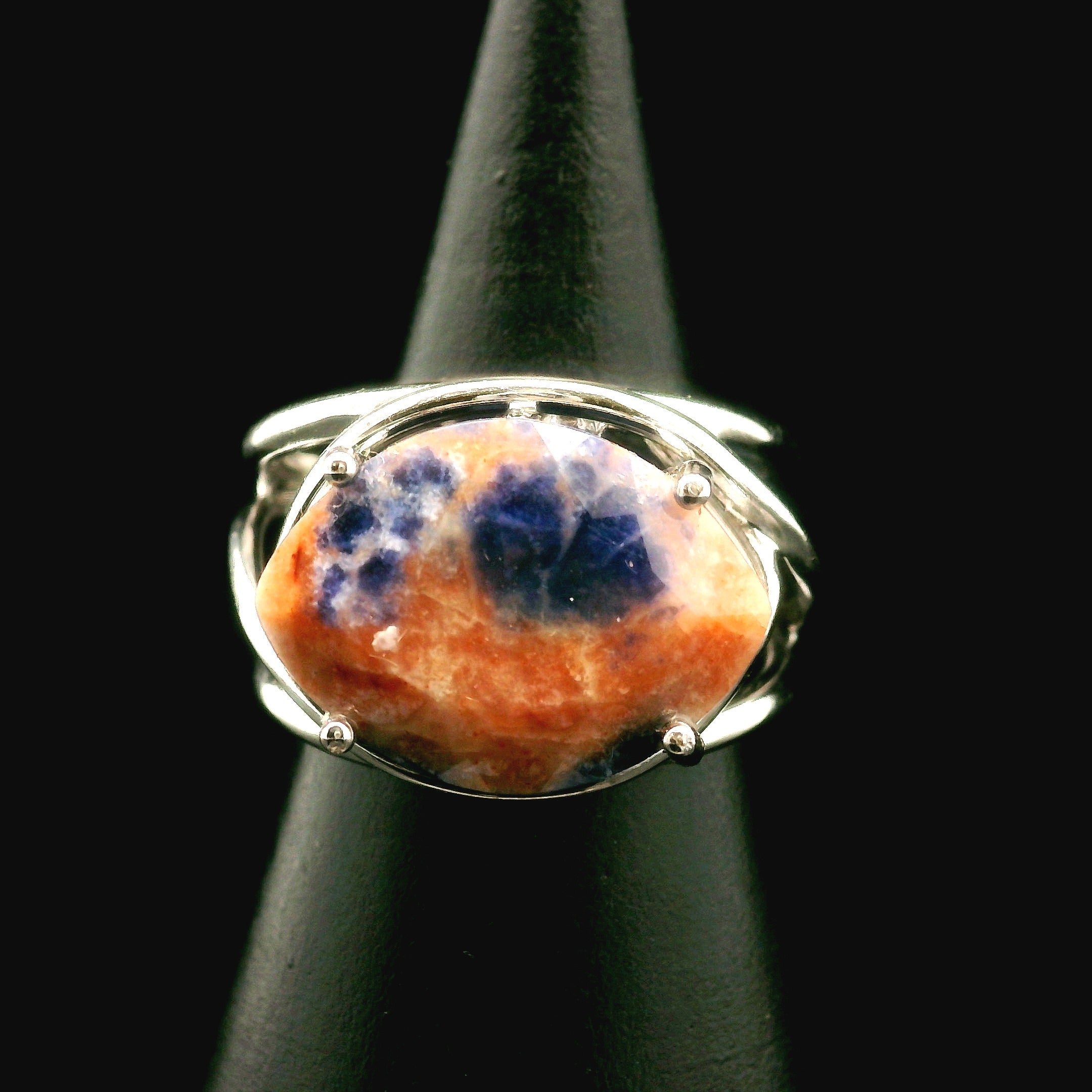 Sodalite Cuff Ring .925 Silver for Dream Recall and Relaxation