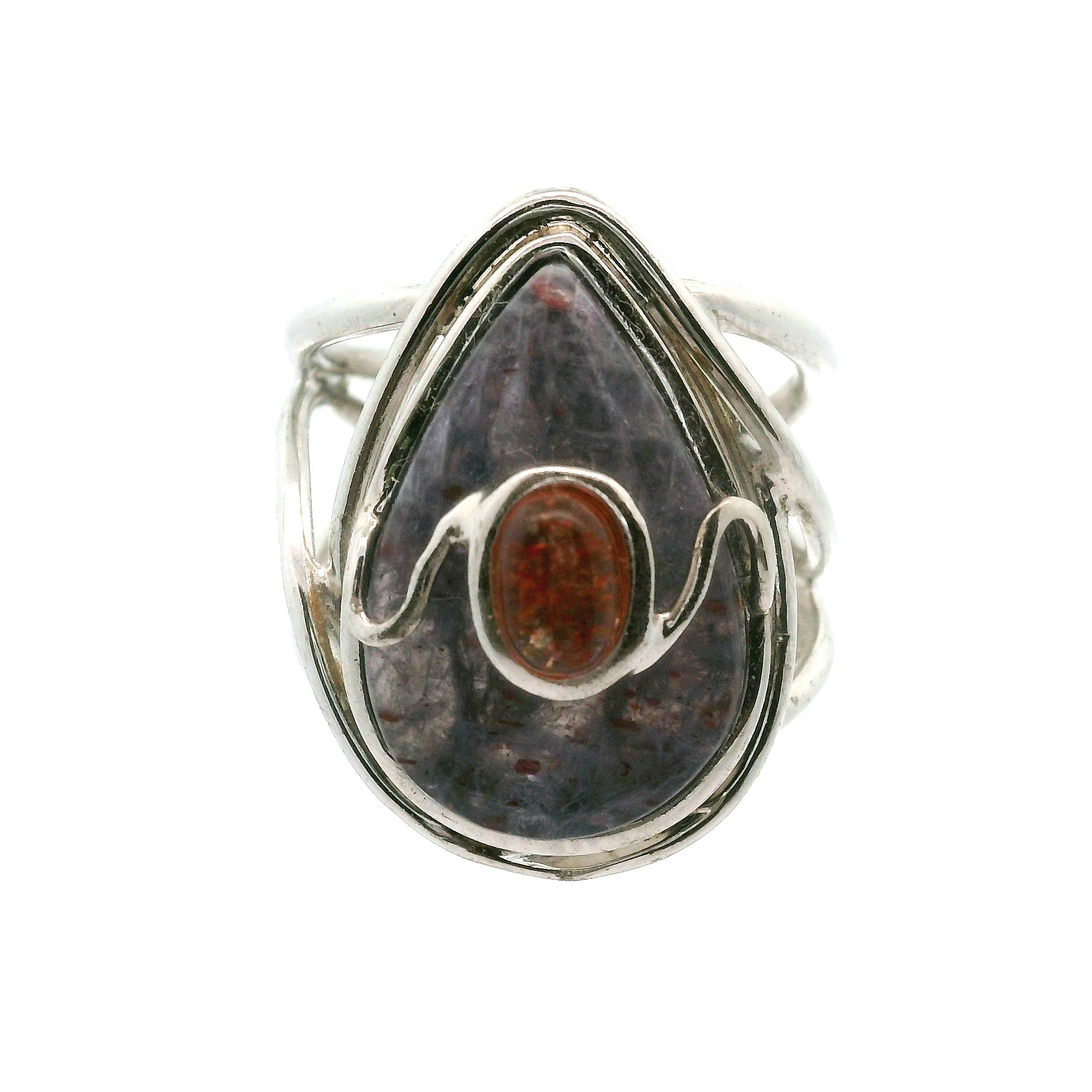 Iolite with Sunstone Cuff Ring .925 Silver for Confidence and Clear Vision