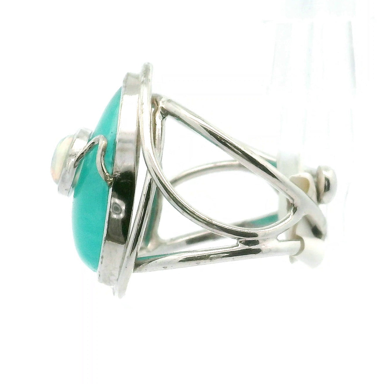 Amazonite with Opal Cuff Ring .925 Silver for Harmony and Hope