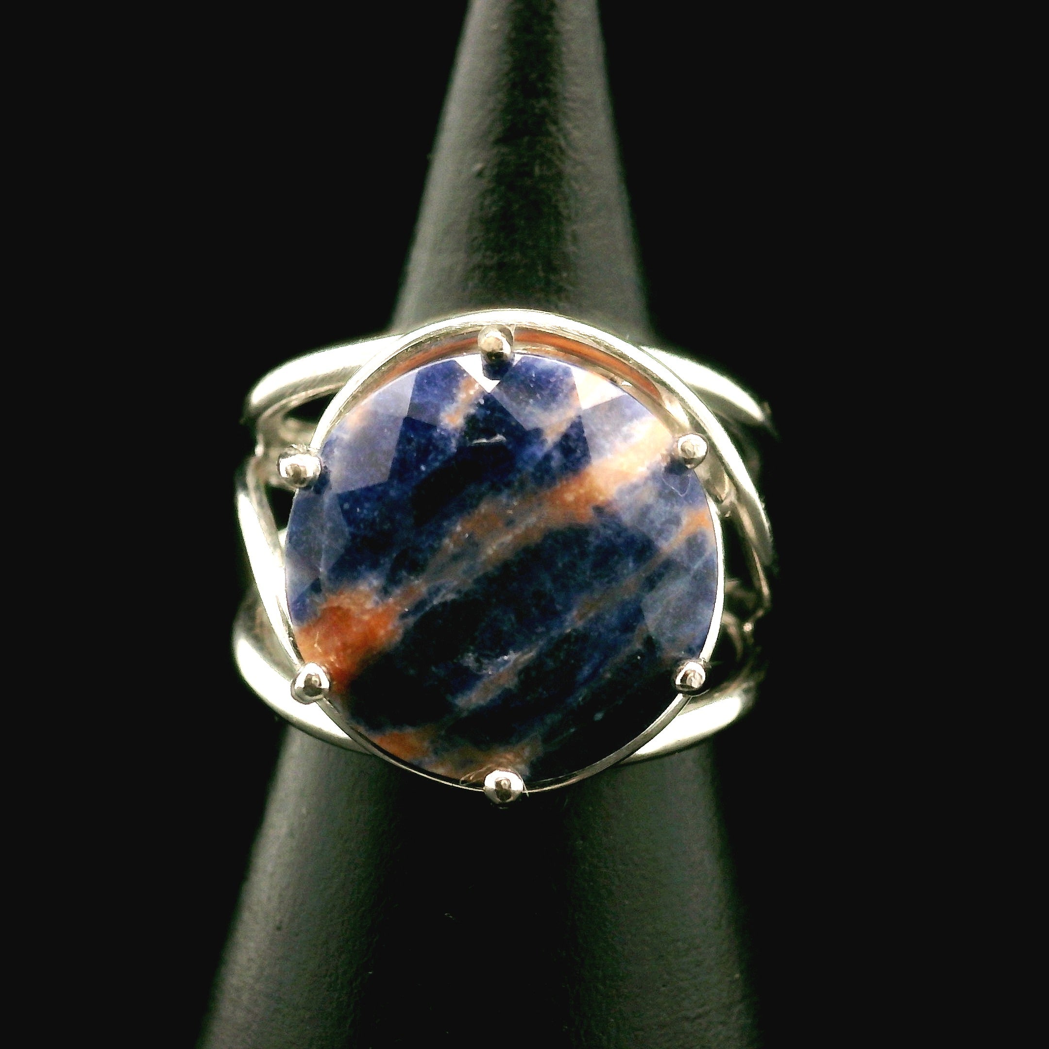 Sodalite Cuff Ring .925 Silver for Dream Recall and Relaxation
