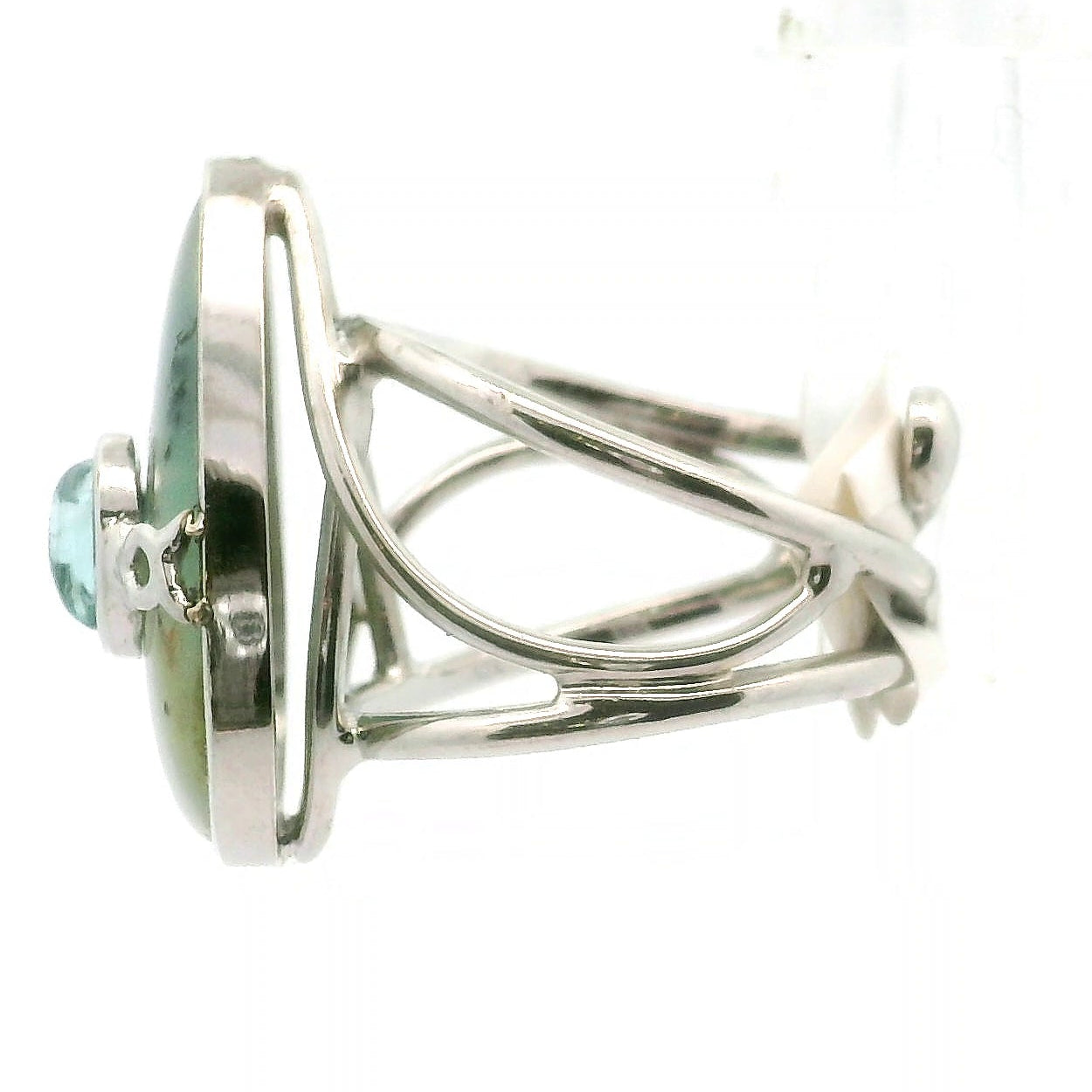 Blue Opal With Blue Apatite Cuff Ring .925 Silver for Encouraging Surrender to the Divine Will