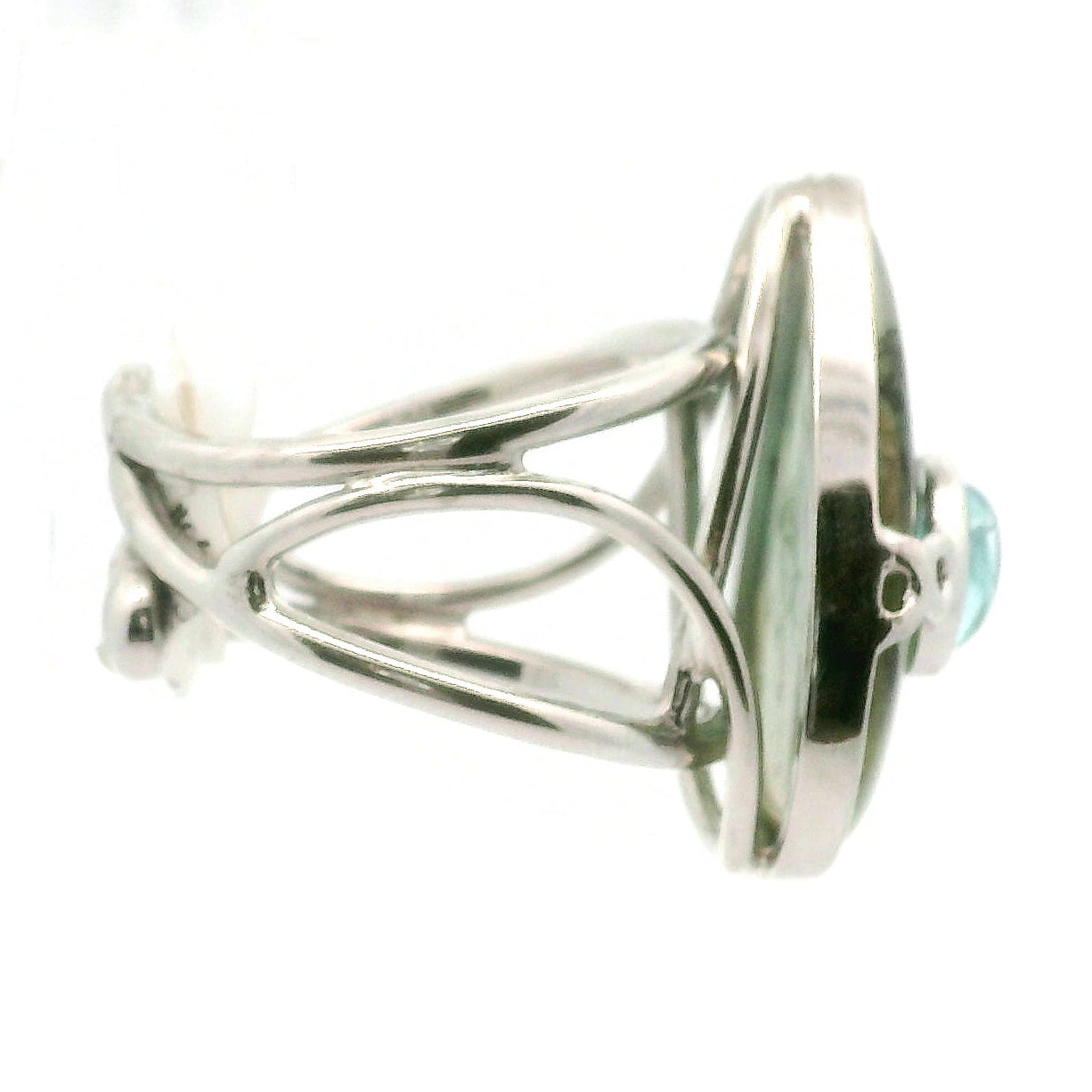 Blue Opal With Blue Apatite Cuff Ring .925 Silver for Encouraging Surrender to the Divine Will