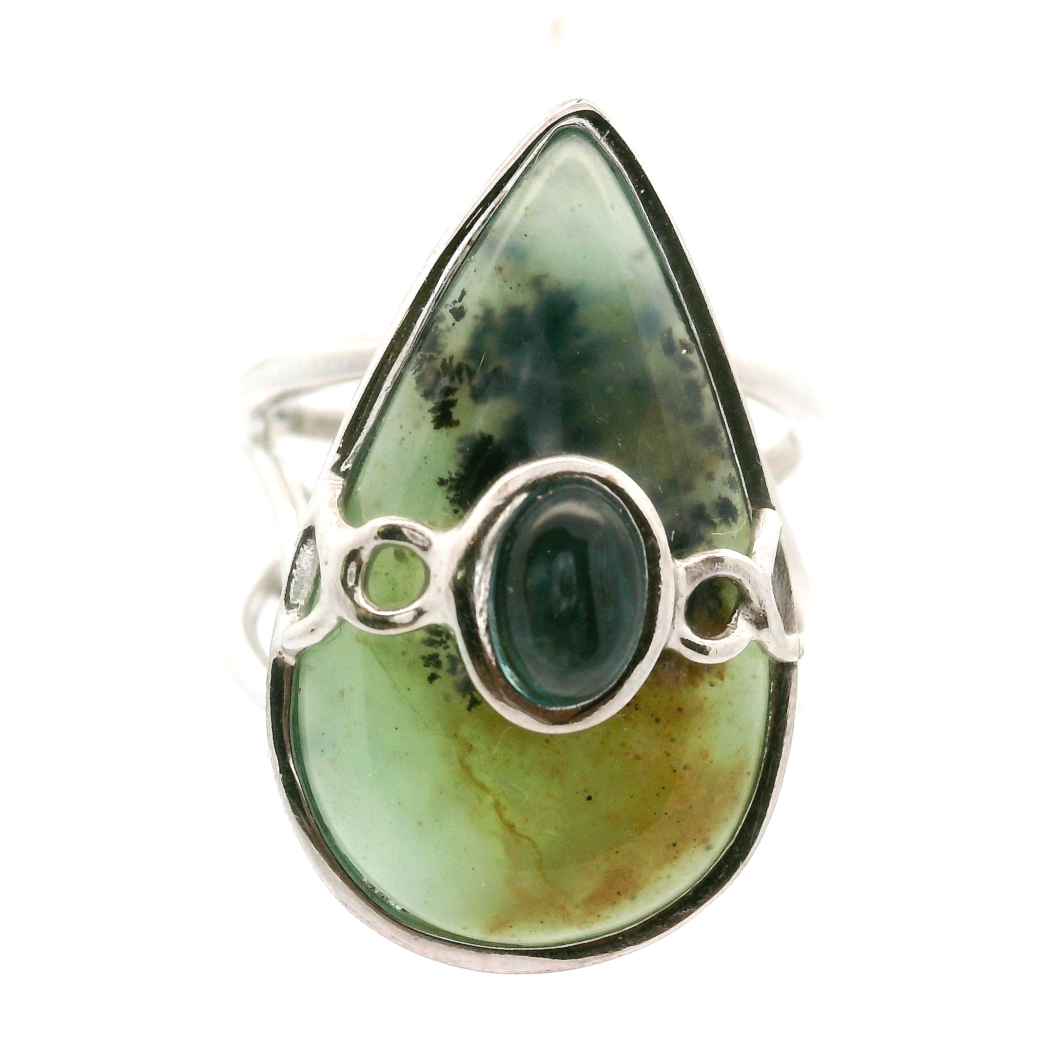 Blue Opal With Blue Apatite Cuff Ring .925 Silver for Encouraging Surrender to the Divine Will