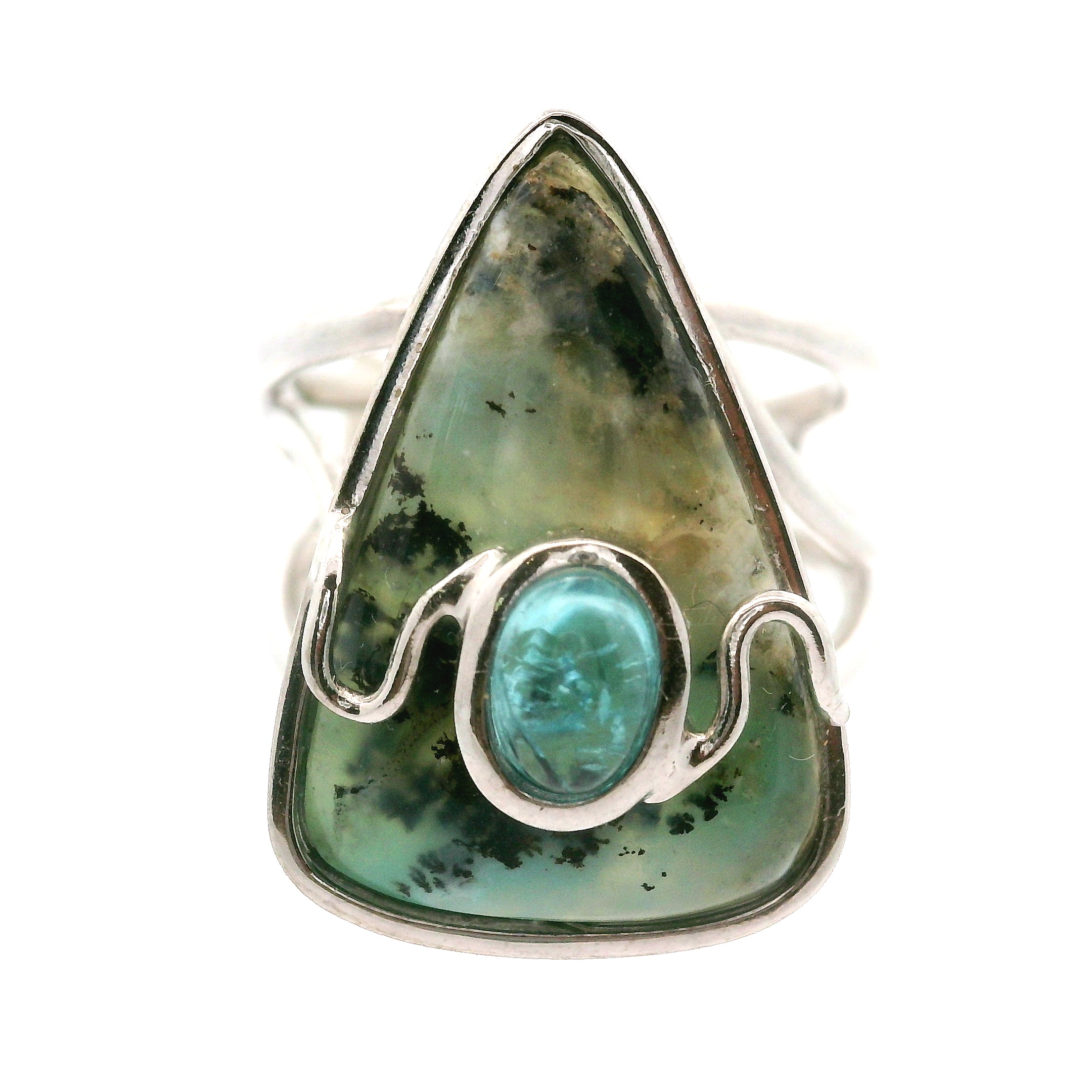 Blue Opal With Blue Apatite Cuff Ring .925 Silver for Encouraging Surrender to the Divine Will