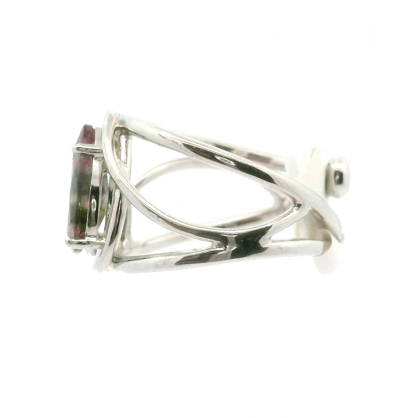 Phantom Watermelon Teardrop Tourmaline Cuff Ring .925 Silver for Profound Compassion and Self-Love
