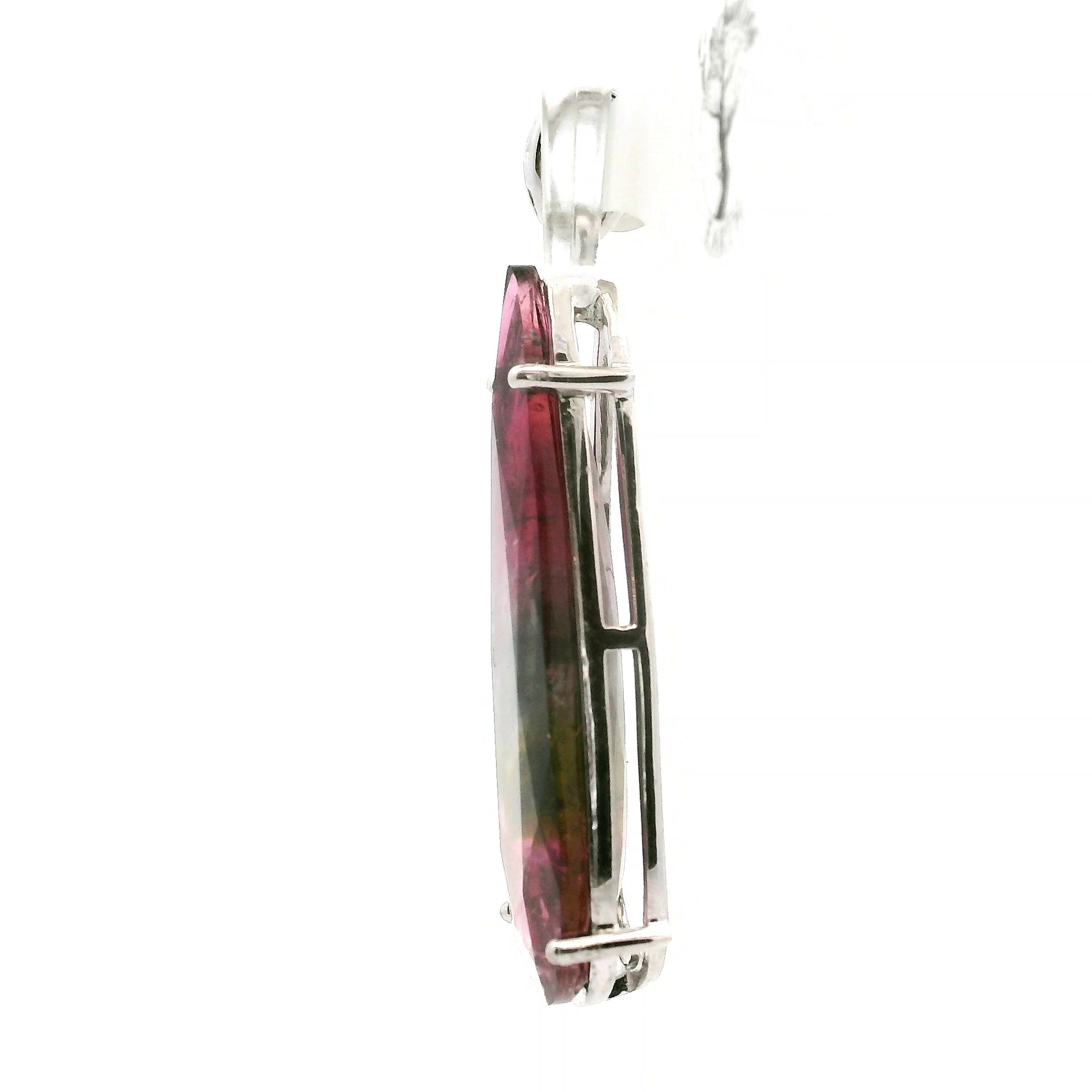 Phantom Watermelon Teardrop Tourmaline Pendant .925 Silver for Profound Compassion and Self-Love