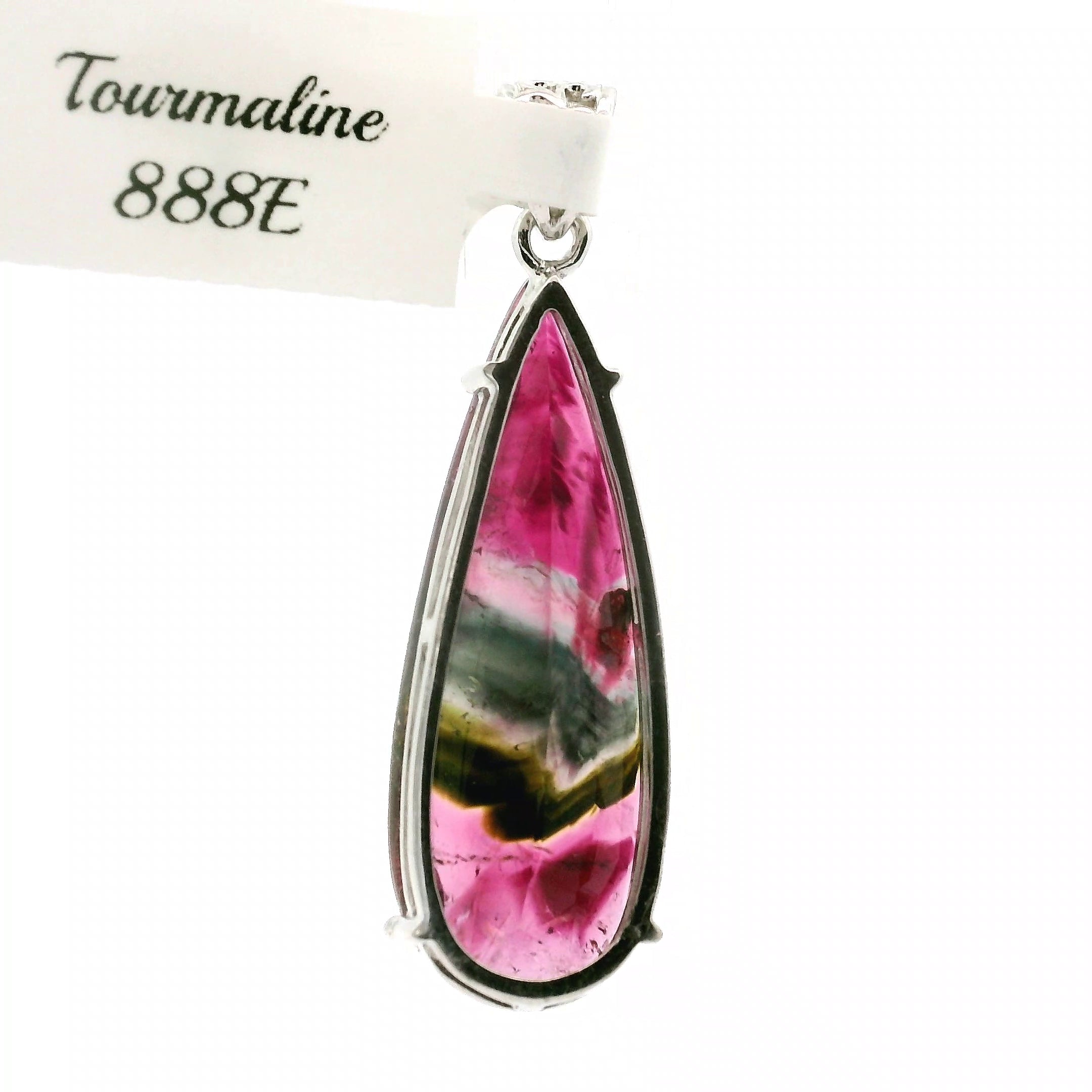 Phantom Watermelon Teardrop Tourmaline Pendant .925 Silver for Profound Compassion and Self-Love