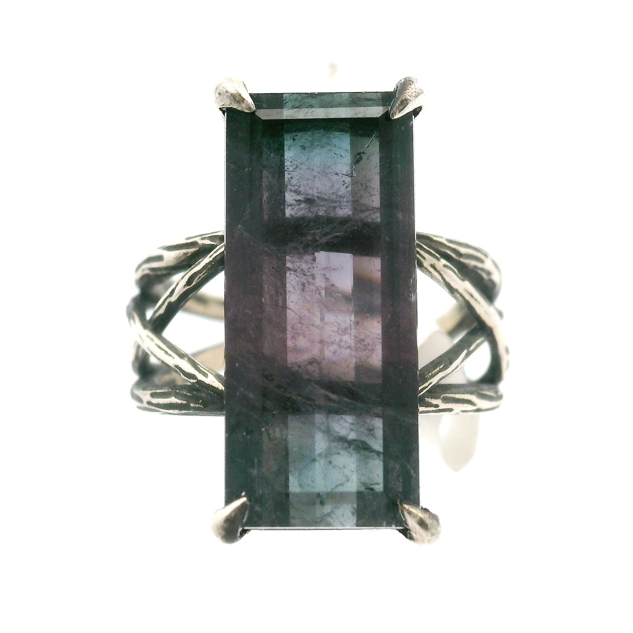 Nightshade Tourmaline Bad Witch Cuff Ring .925 Silver for Spiritual Growth and Renewal