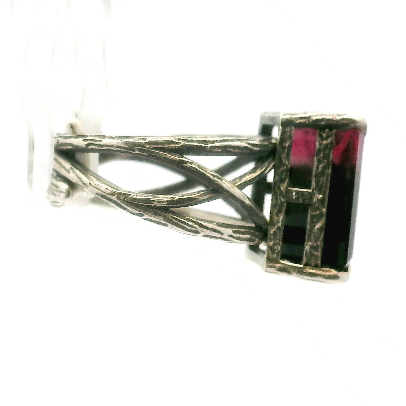 Wicked Watermelon Tourmaline Bad Witch Cuff Ring .925 Silver for Balancing and Igniting Passion