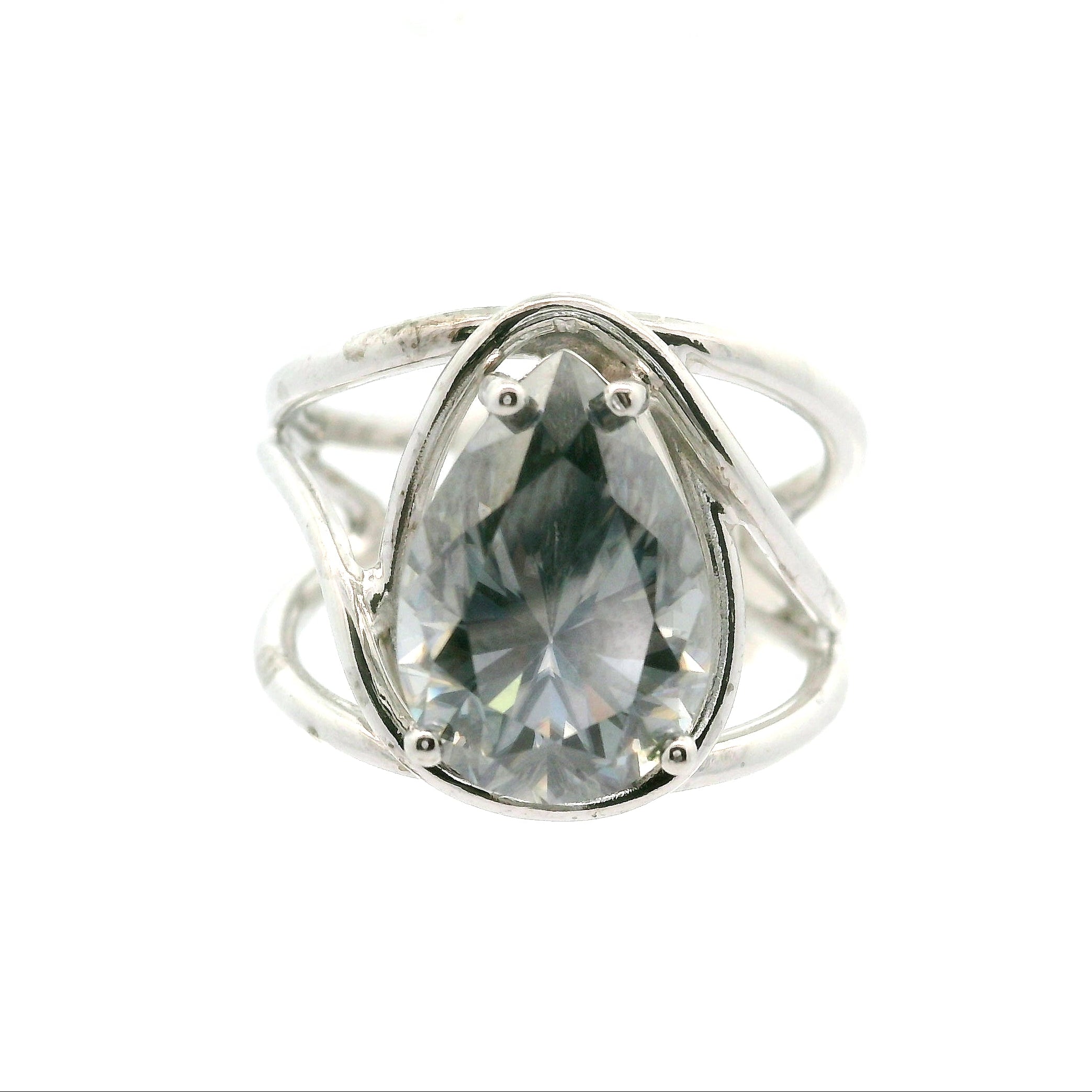 Smokey Moissanite Teardrop Adjustable Cuff Ring .925 Silver for Enlightenment, Inner Peace & Spiritual Transformation