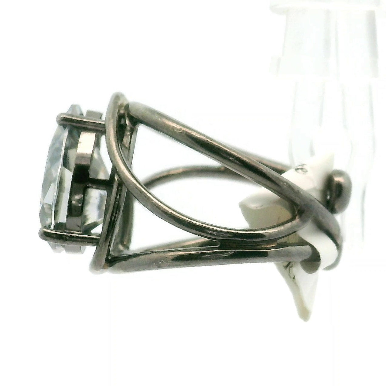 Smokey Moissanite Teardrop Adjustable Cuff Ring .925 Silver for Enlightenment, Inner Peace & Spiritual Transformation
