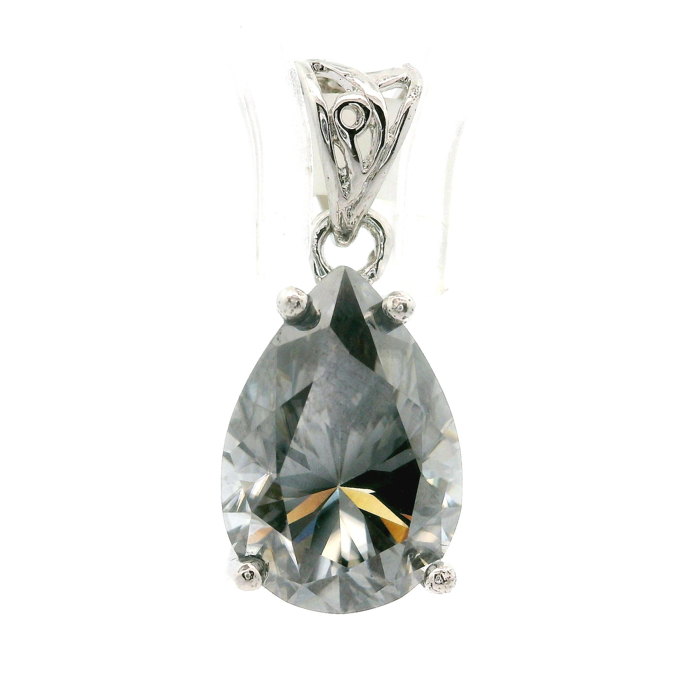 Smokey Moissanite Teardrop Pendant .925 Silver for Enlightenment, Inner Peace & Spiritual Transformation
