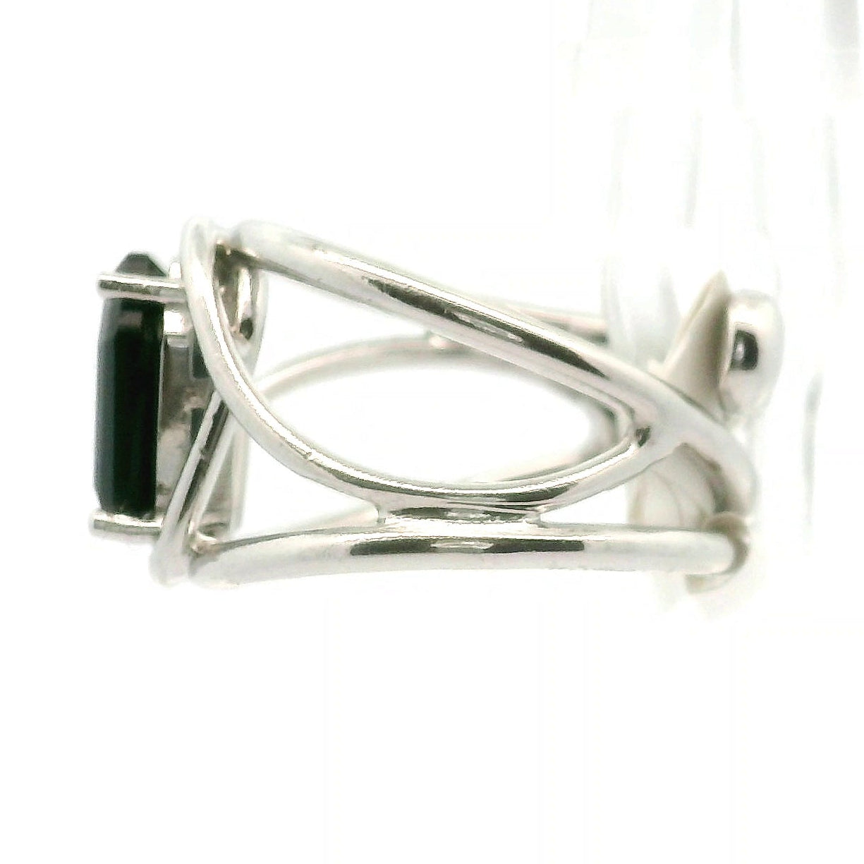 Mini Black Spinel Coffin Cuff Ring .925 Silver for Resilience and Grounded Confidence