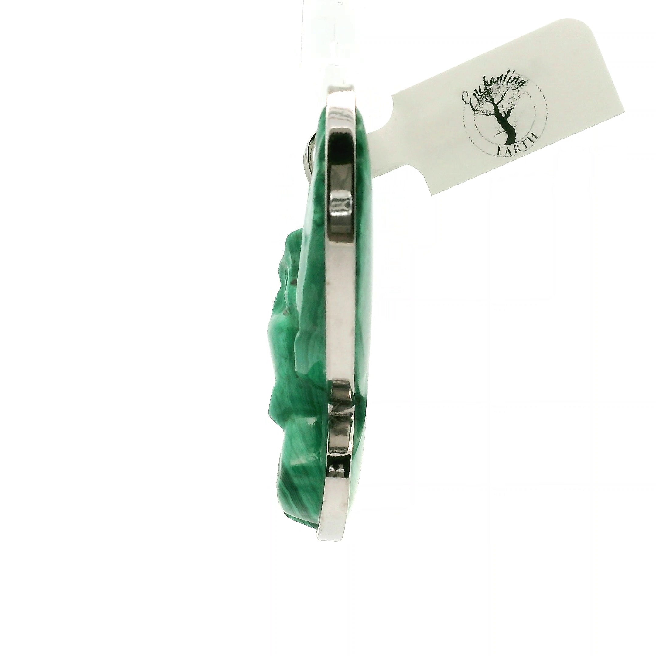 Malachite Carved Owl Pendant .925 Silver for Heightened Intuition, Deep Wisdom and Transformation