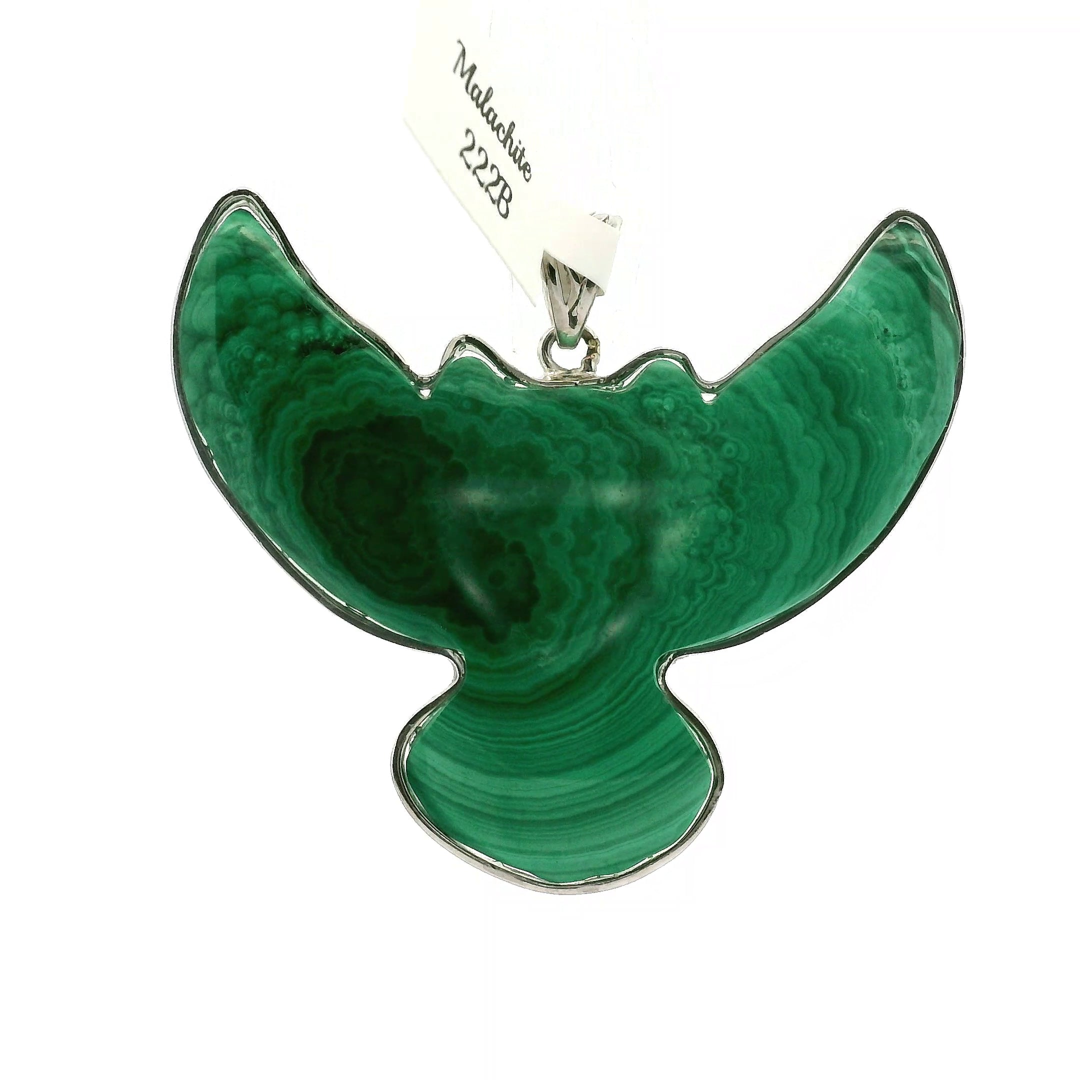 Malachite Carved Owl Pendant .925 Silver for Heightened Intuition, Deep Wisdom and Transformation