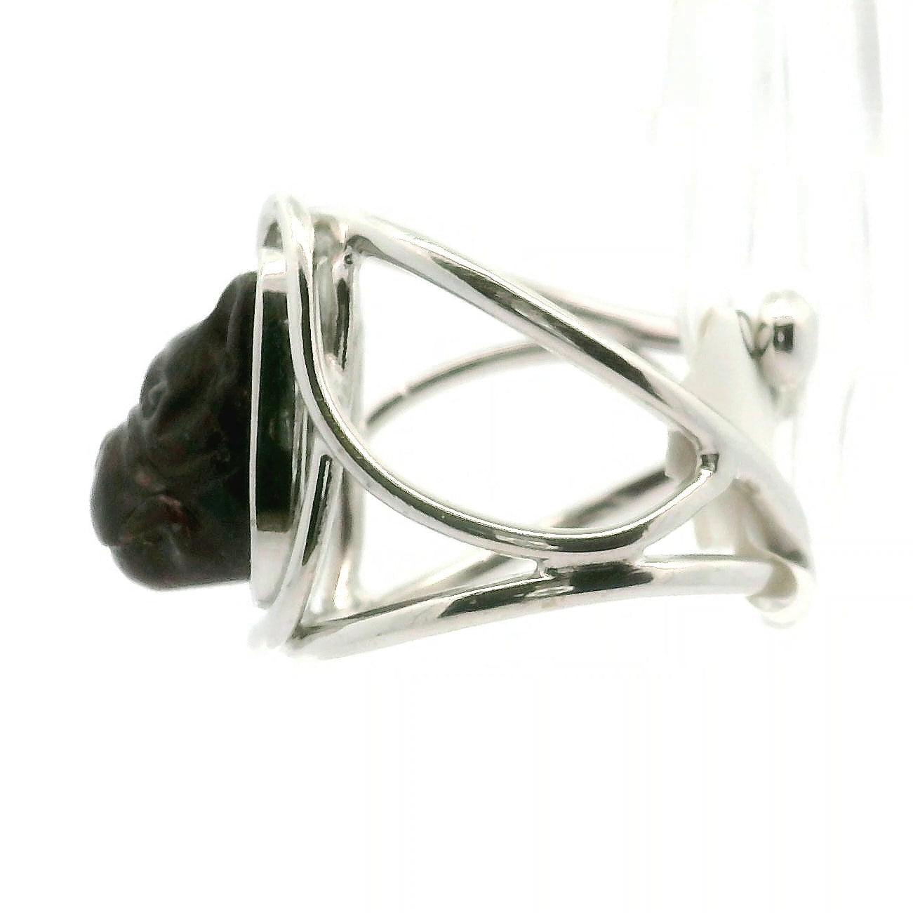 Garnet Carved Frenchie Cuff Ring .925 Silver for Adaptability and Unwavering Loyalty