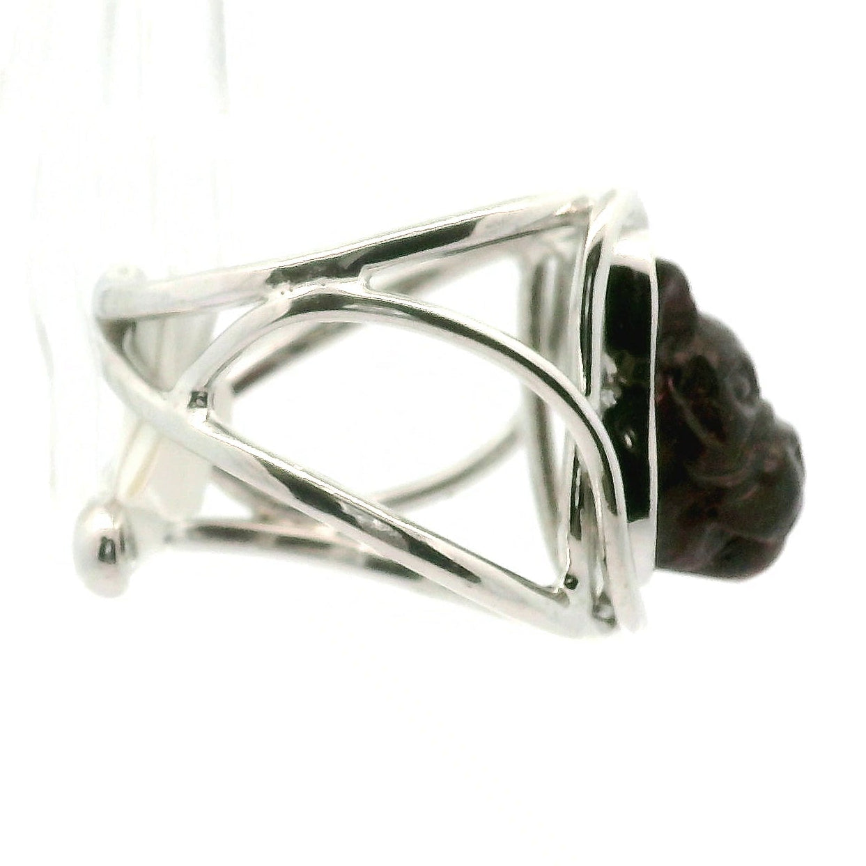 Garnet Carved Frenchie Cuff Ring .925 Silver for Adaptability and Unwavering Loyalty