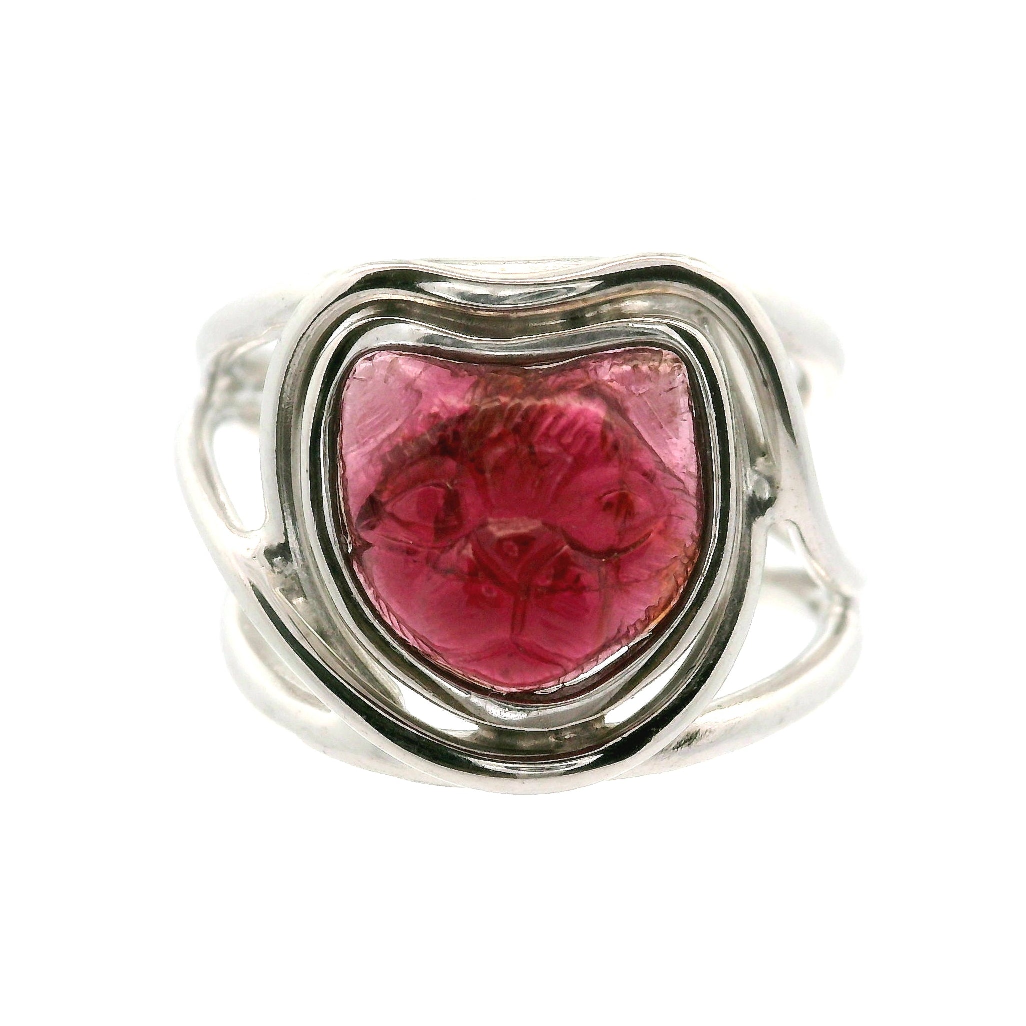 Garnet Carved Feline Cuff Ring .925 Silver for Intuition, Energetic Protection and Connection to Mystery