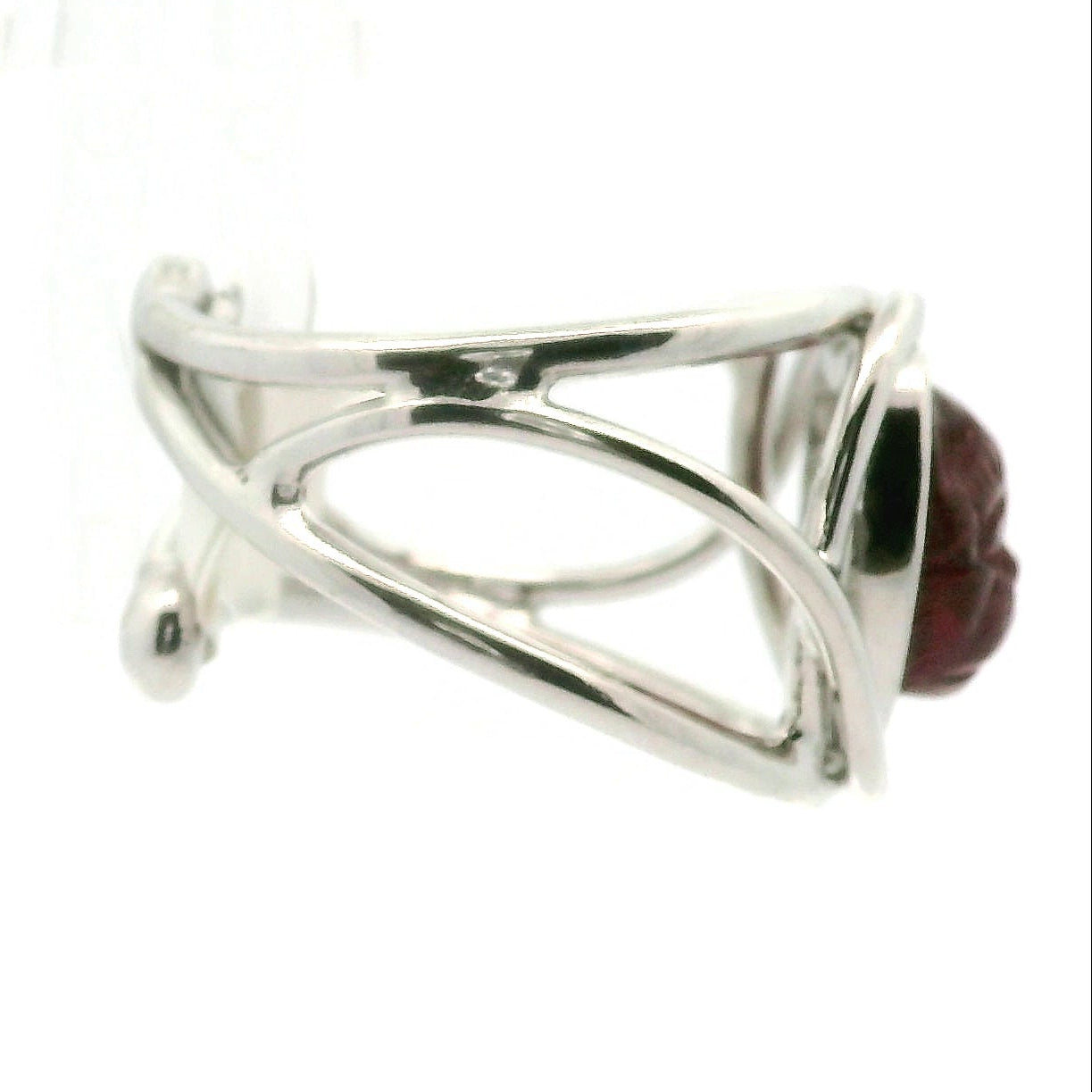 Garnet Carved Feline Cuff Ring .925 Silver for Intuition, Energetic Protection and Connection to Mystery