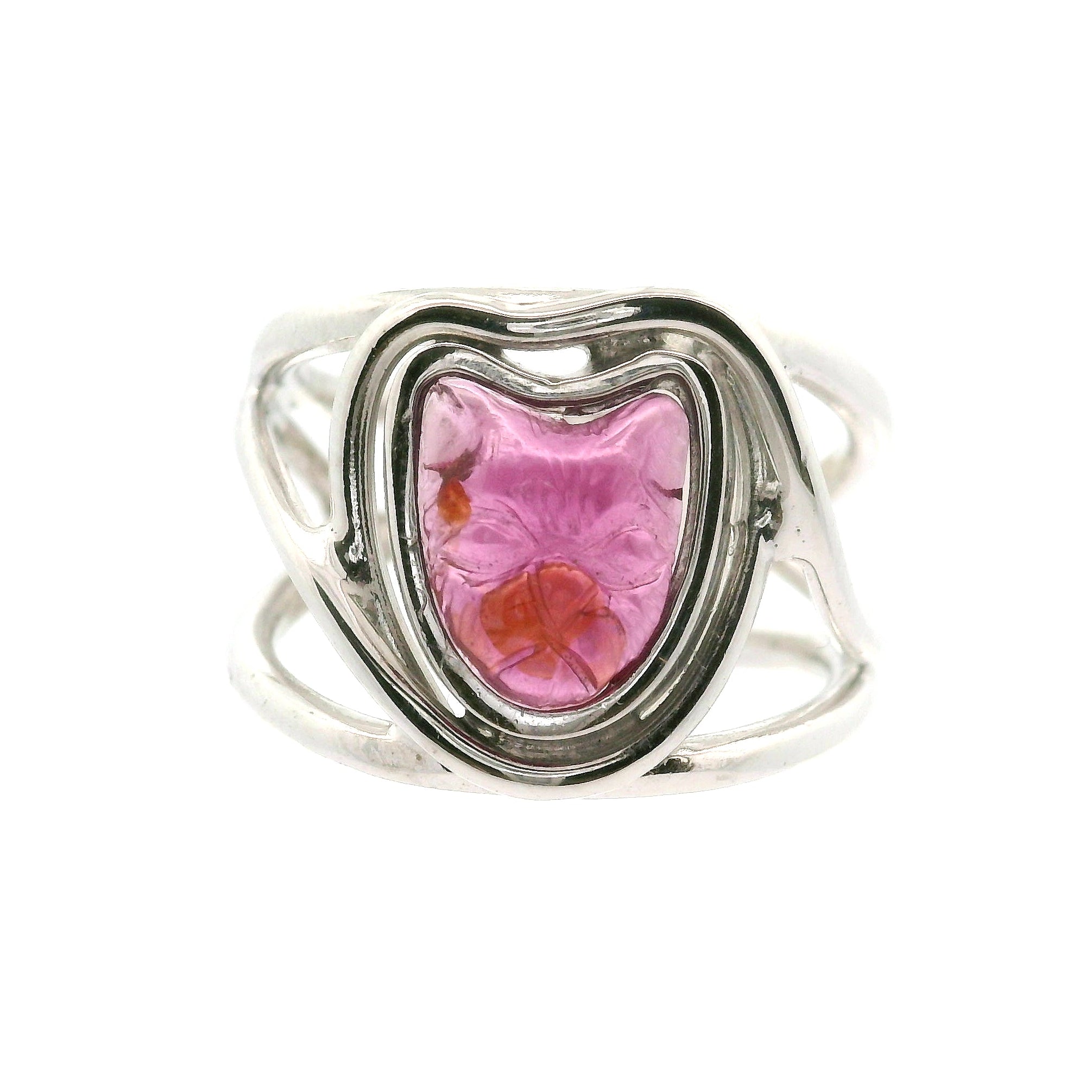 Garnet Carved Feline Cuff Ring .925 Silver for Intuition, Energetic Protection and Connection to Mystery