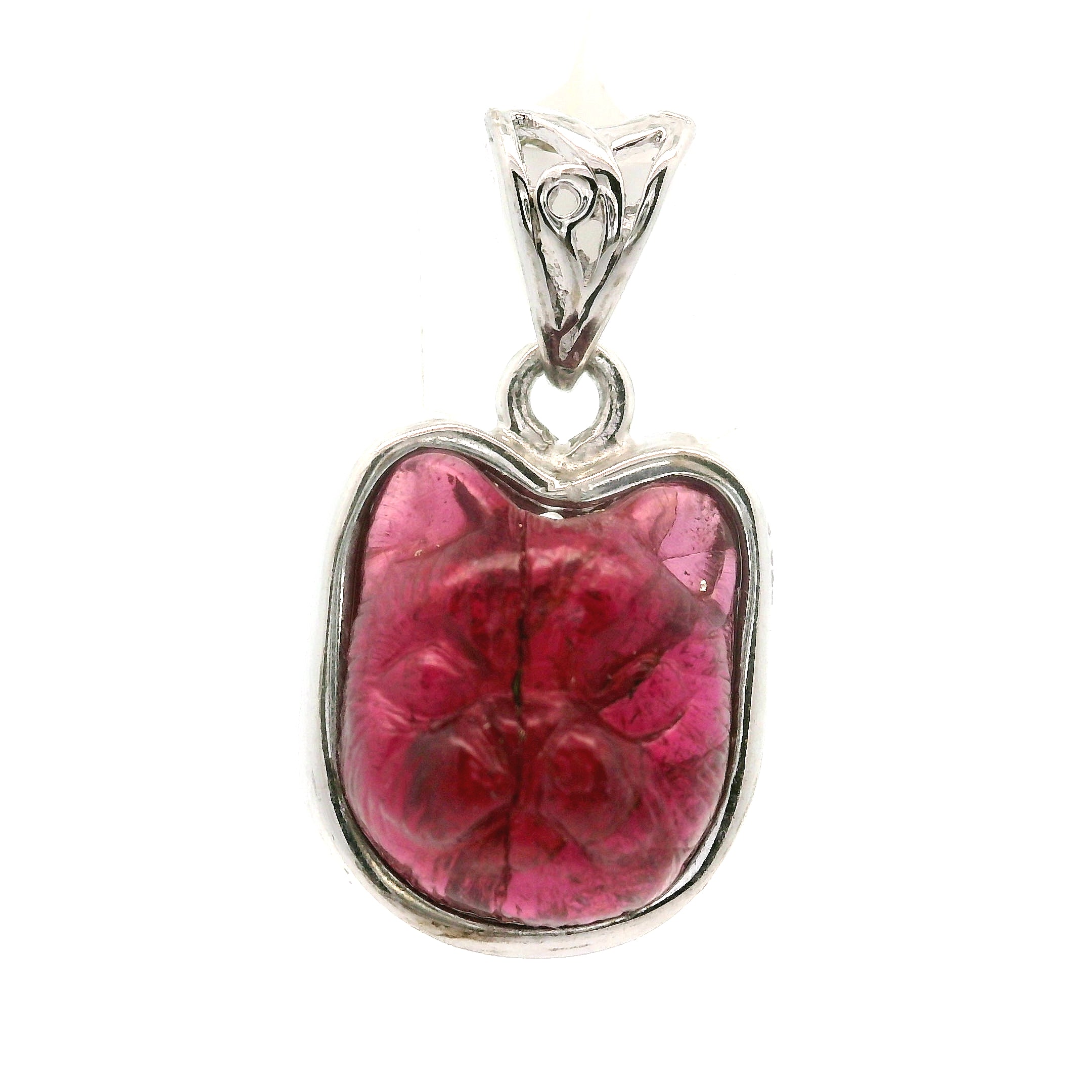 Garnet Carved Feline Pendant .925 Silver for Intuition, Energetic Protection and Connection to Mystery