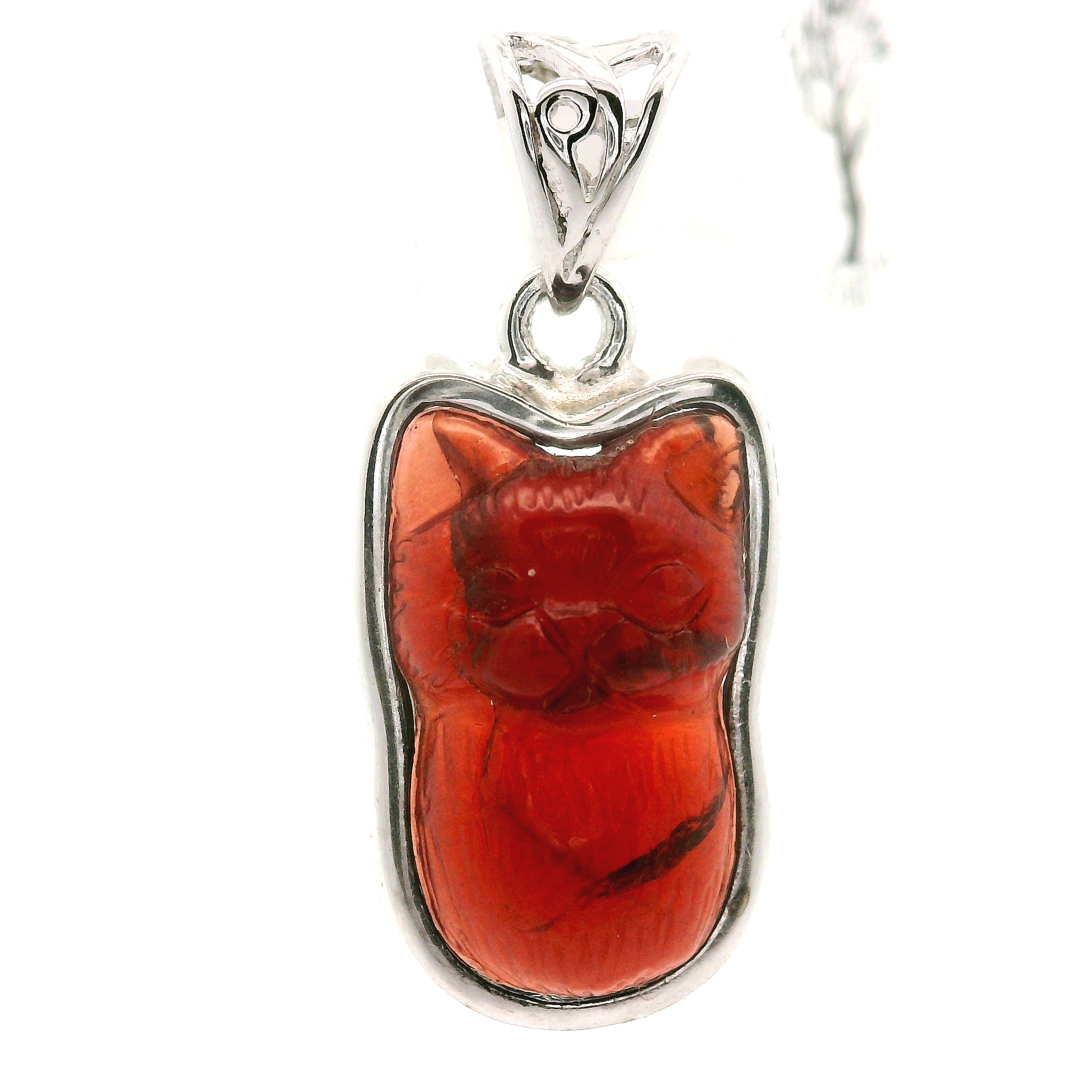 Garnet Carved Feline Pendant .925 Silver for Intuition, Energetic Protection and Connection to Mystery