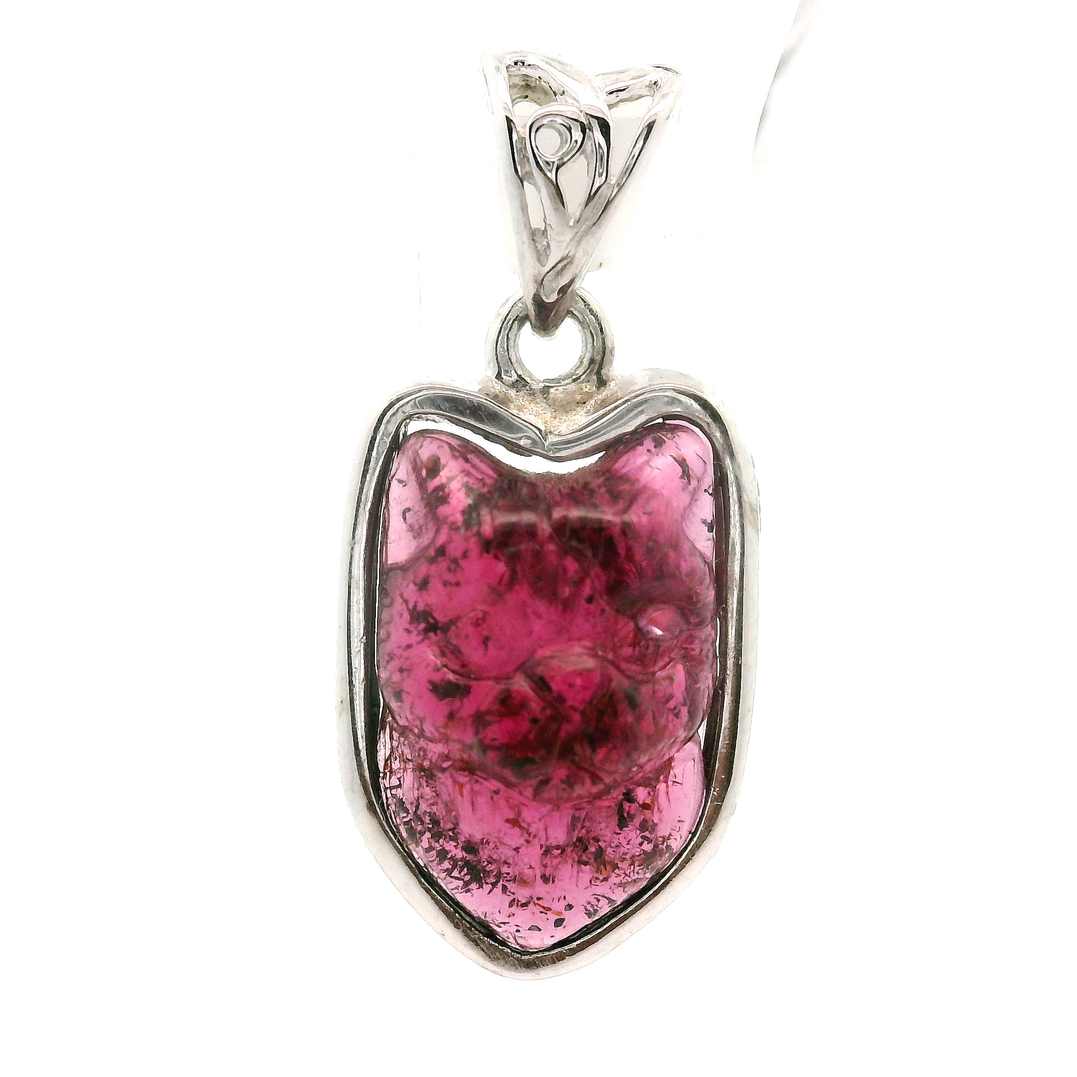 Garnet Carved Feline Pendant .925 Silver for Intuition, Energetic Protection and Connection to Mystery