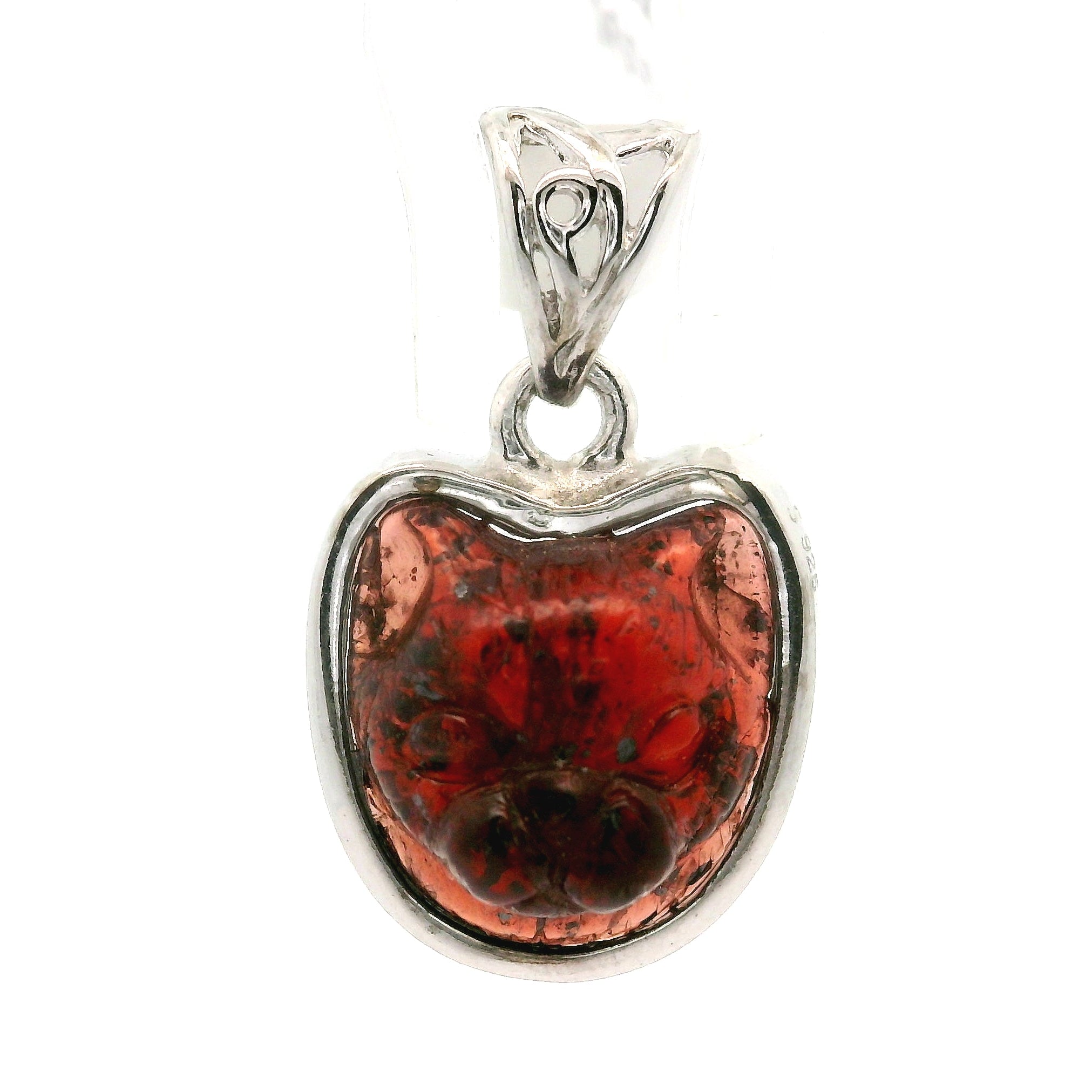 Garnet Carved Feline Pendant .925 Silver for Intuition, Energetic Protection and Connection to Mystery