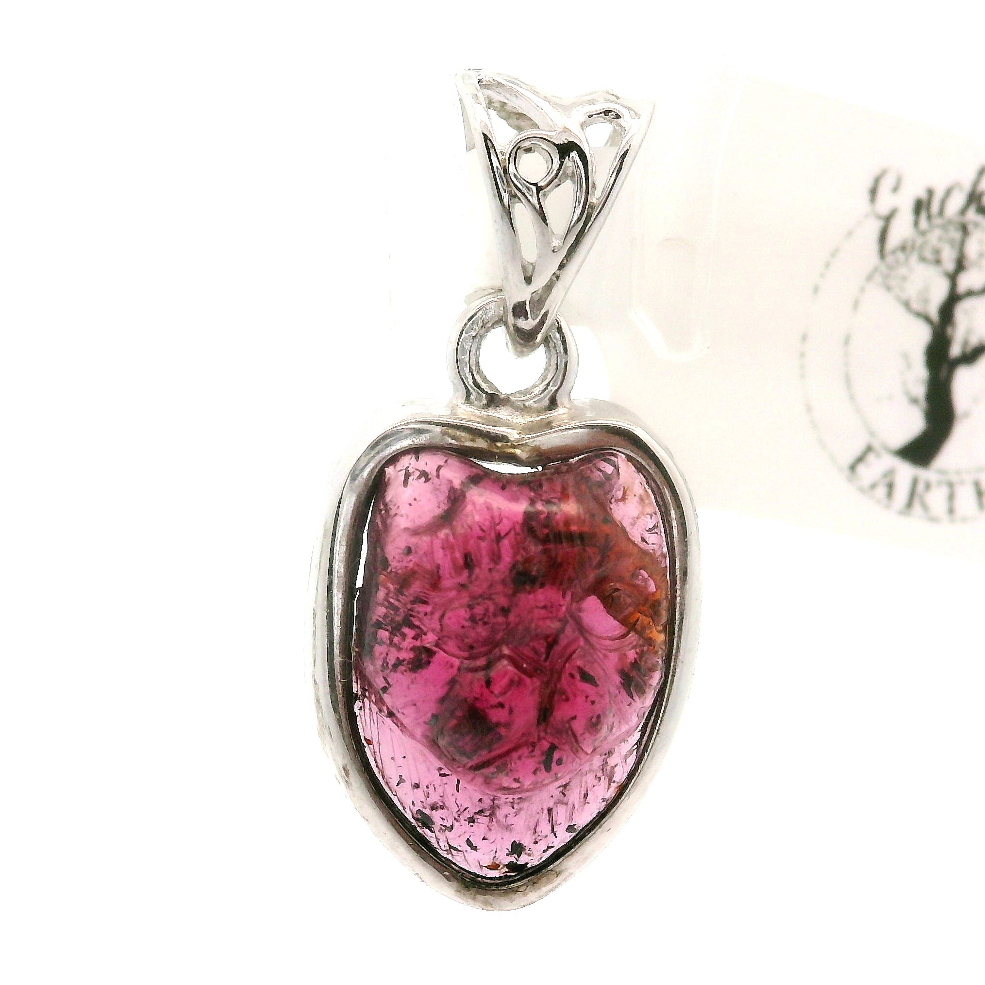 Garnet Carved Feline Pendant .925 Silver for Intuition, Energetic Protection and Connection to Mystery