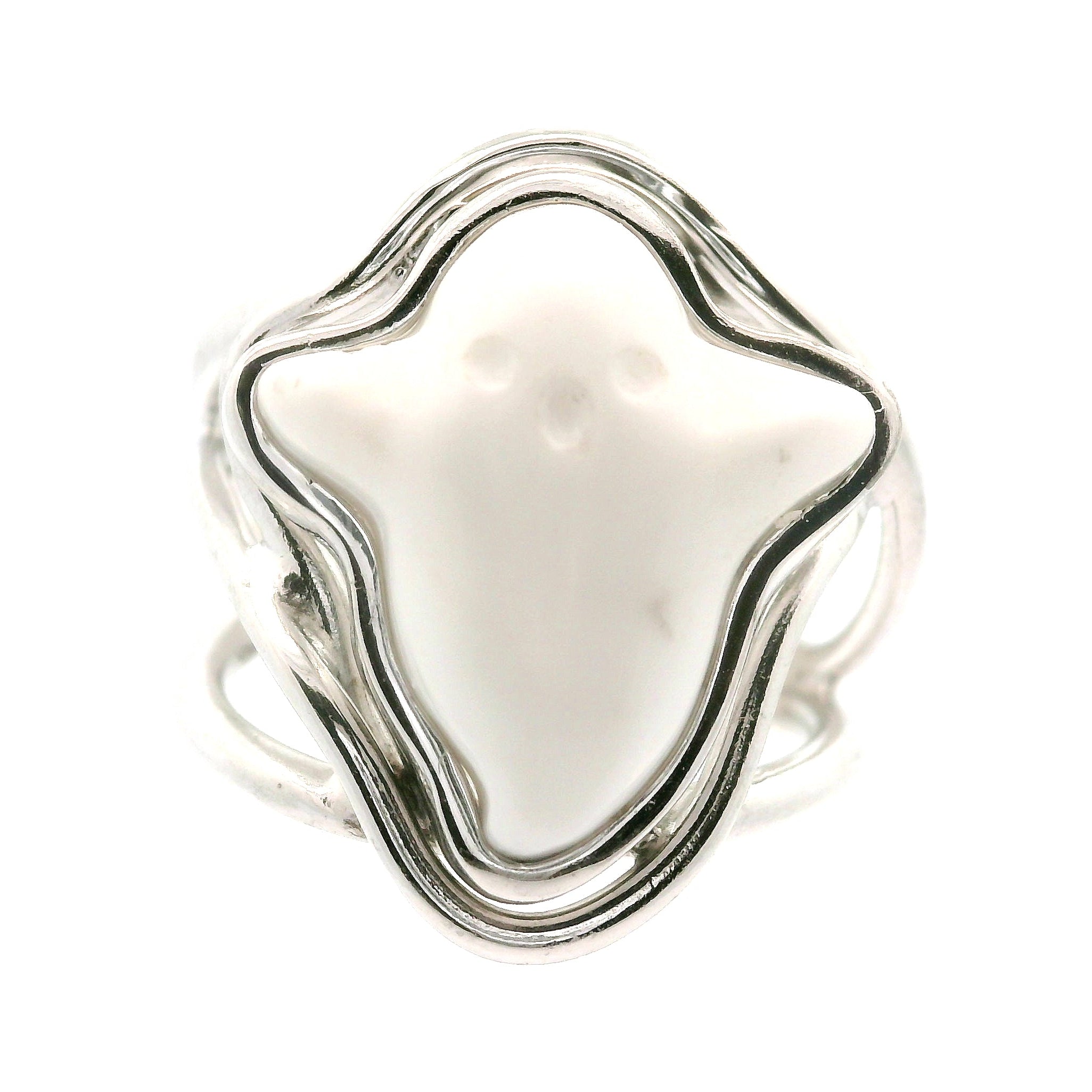 Howlite Ghost Cuff Ring .925 Silver for Wisdom and Deep Sleep