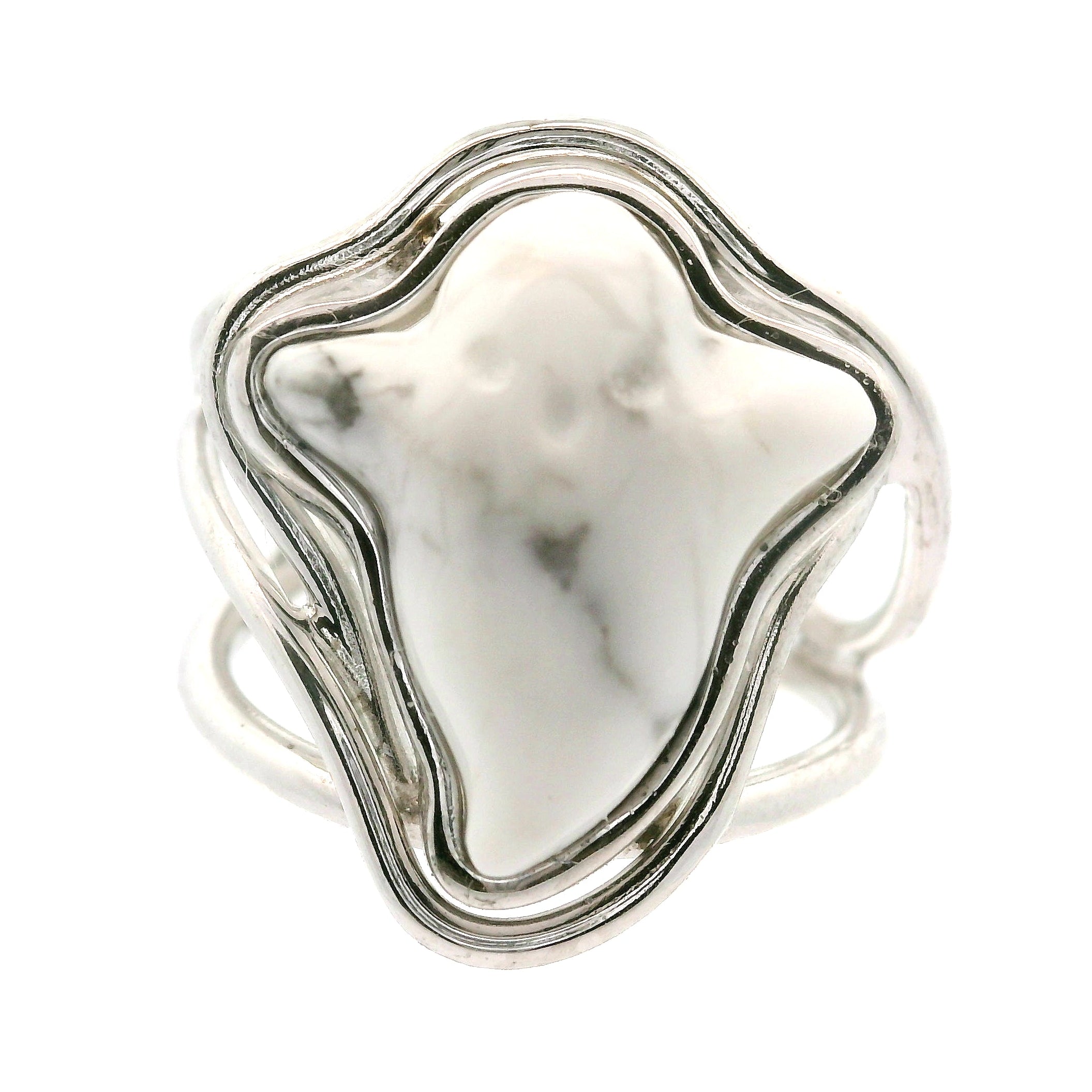 Howlite Ghost Cuff Ring .925 Silver for Wisdom and Deep Sleep