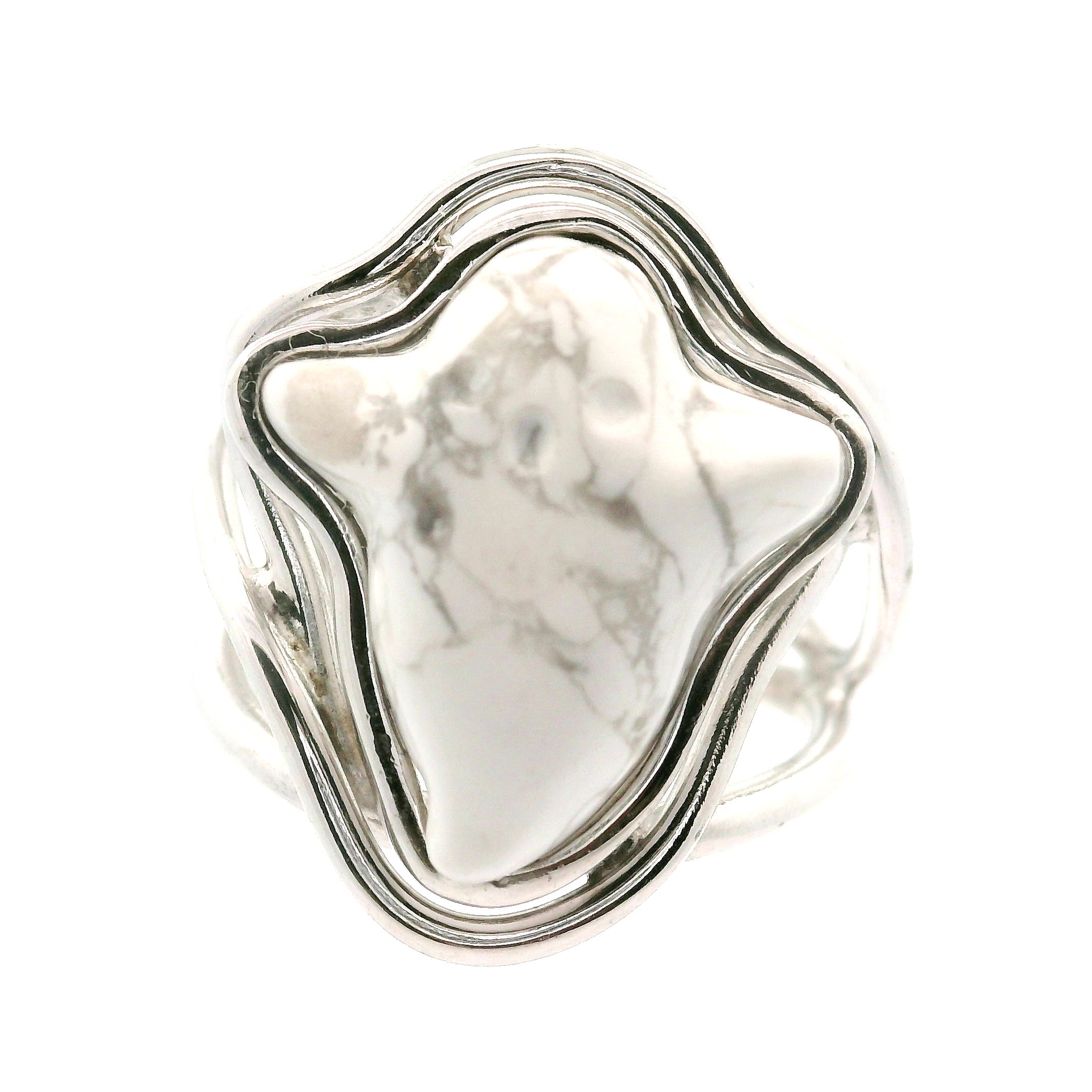 Howlite Ghost Cuff Ring .925 Silver for Wisdom and Deep Sleep