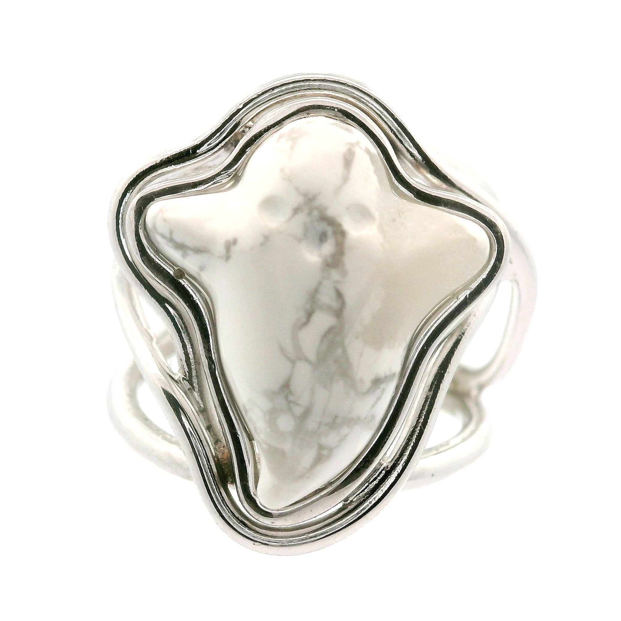 Howlite Ghost Cuff Ring .925 Silver for Wisdom and Deep Sleep