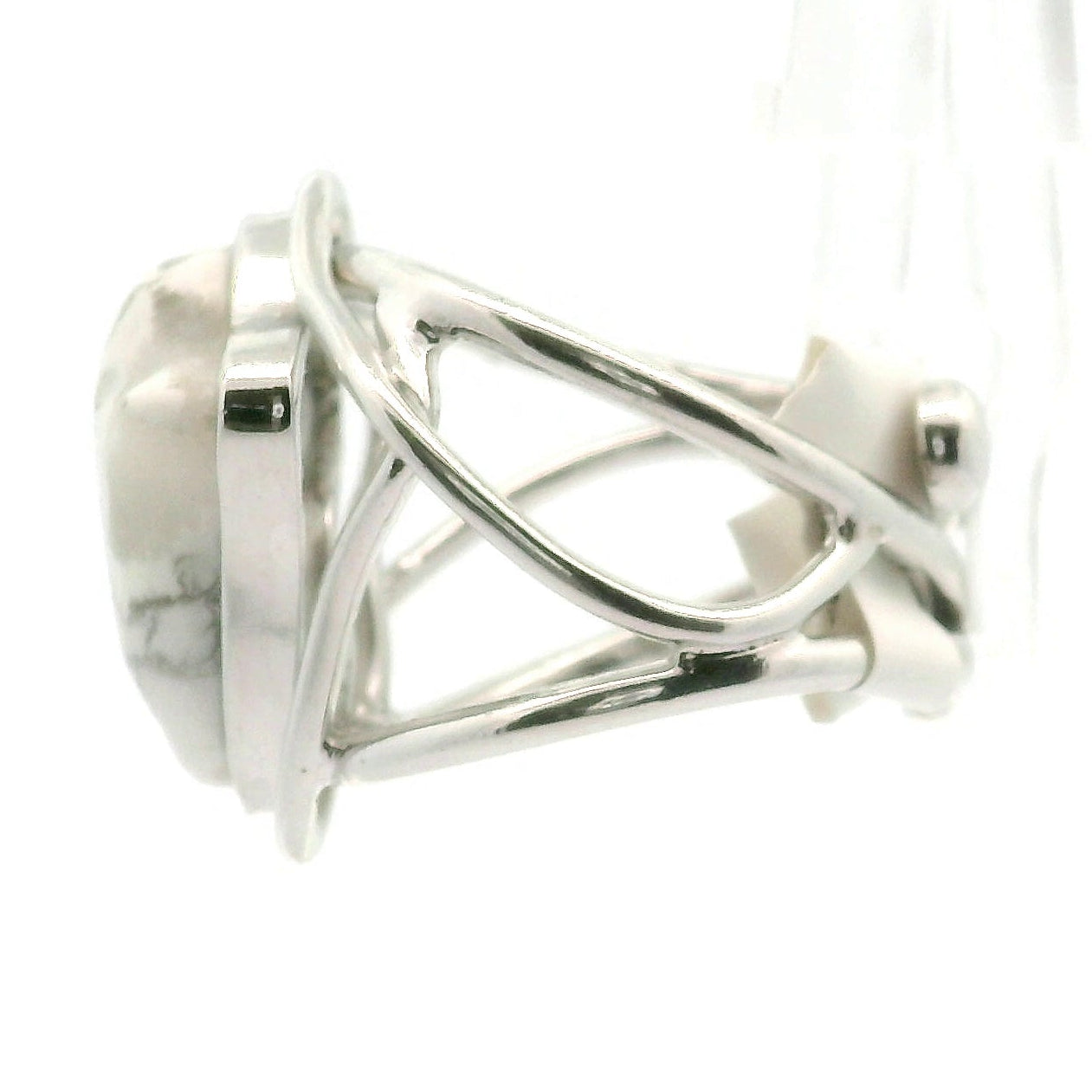 Howlite Ghost Cuff Ring .925 Silver for Wisdom and Deep Sleep