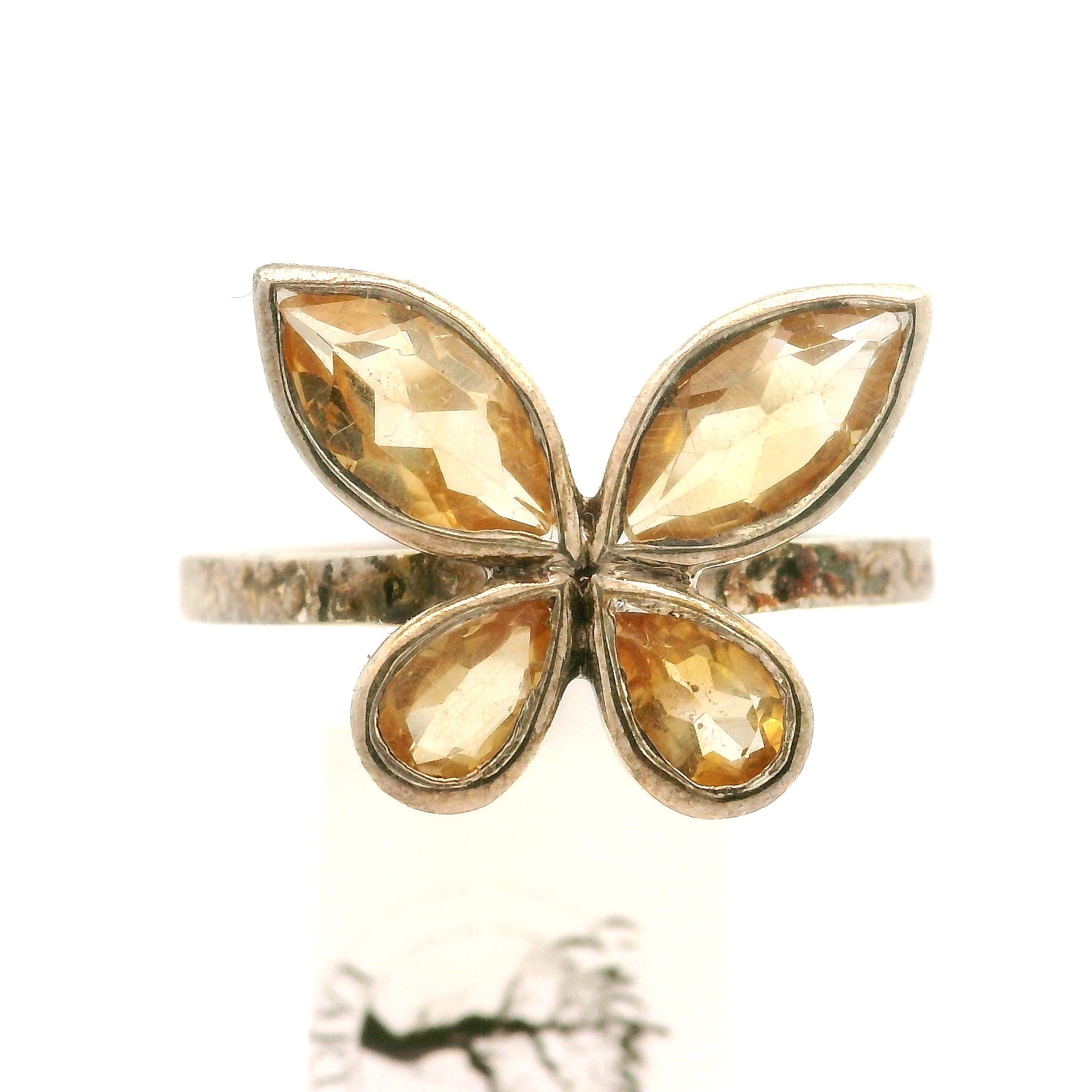 Citrine Butterfly Cuff Ring .925 Silver for Abundance, Good Luck and Positivity