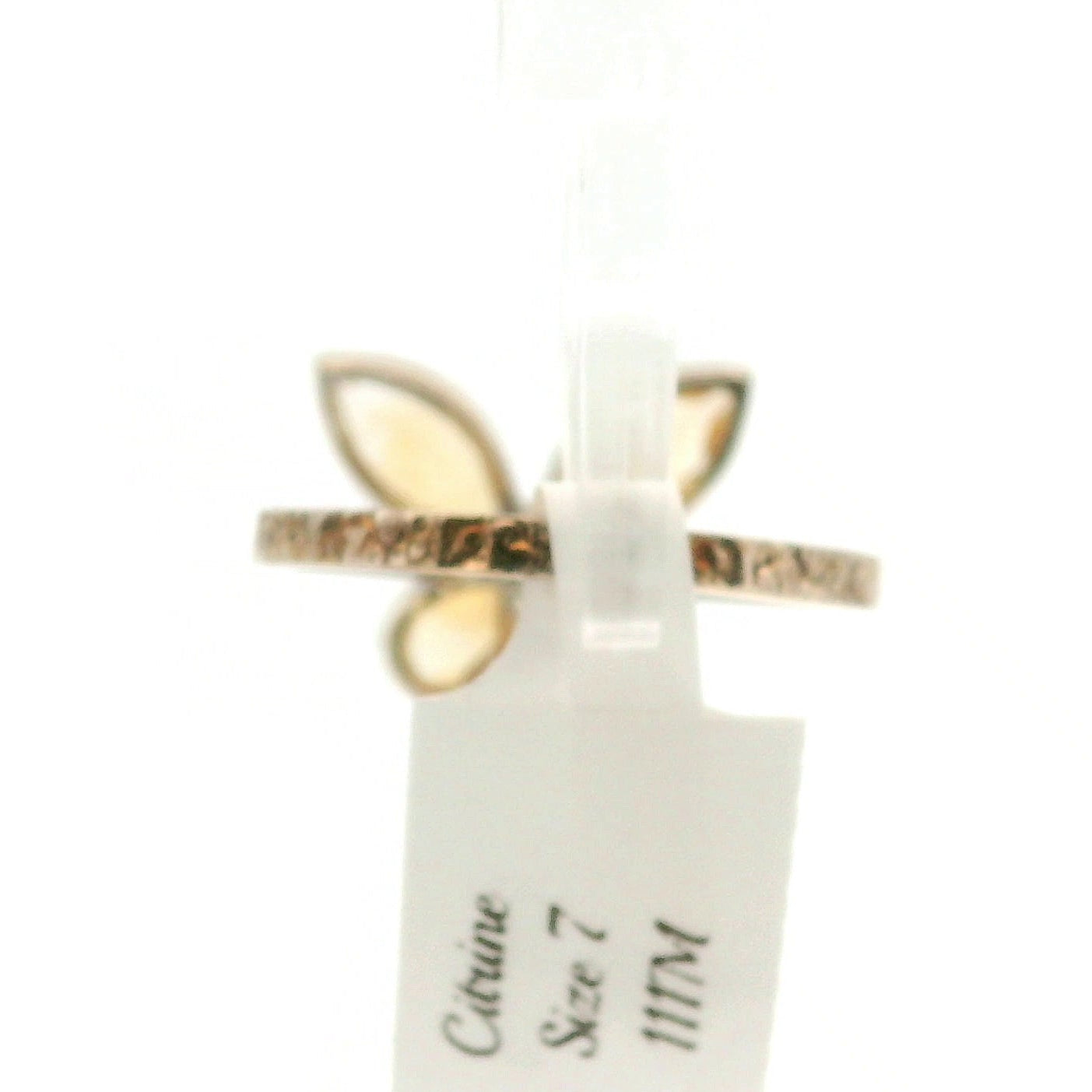 Citrine Butterfly Cuff Ring .925 Silver for Abundance, Good Luck and Positivity