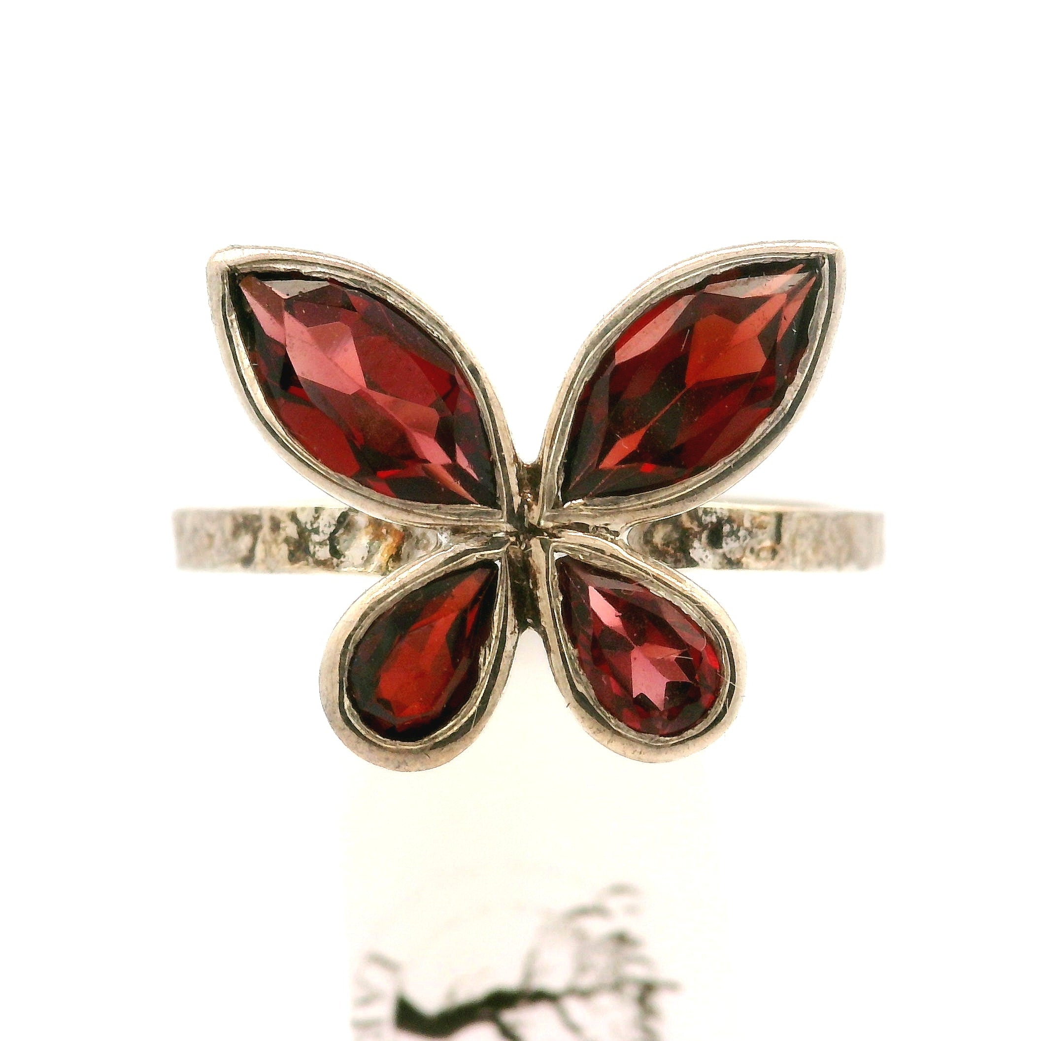 Garnet Butterfly Cuff Ring .925 Silver for Success, Protection and Wealth