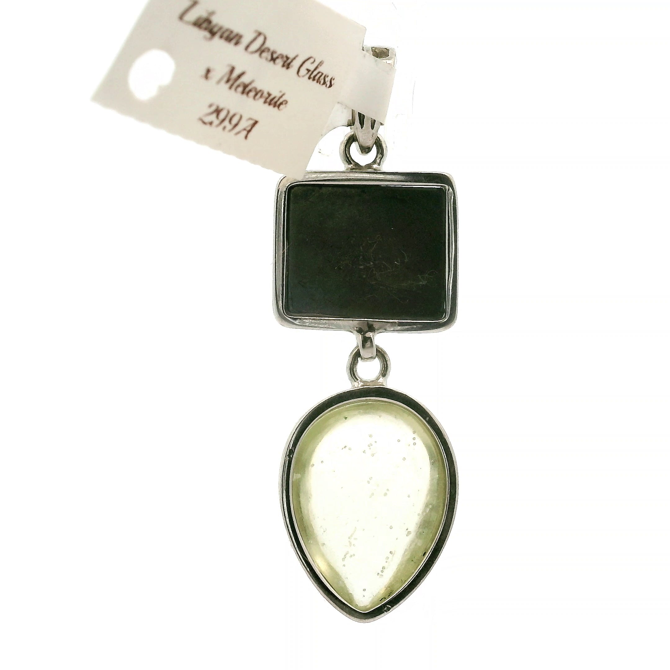 Libyan Desert Glass and Meteorite Pendant .925 Silver for Confidence, Manifestation and Personal Power