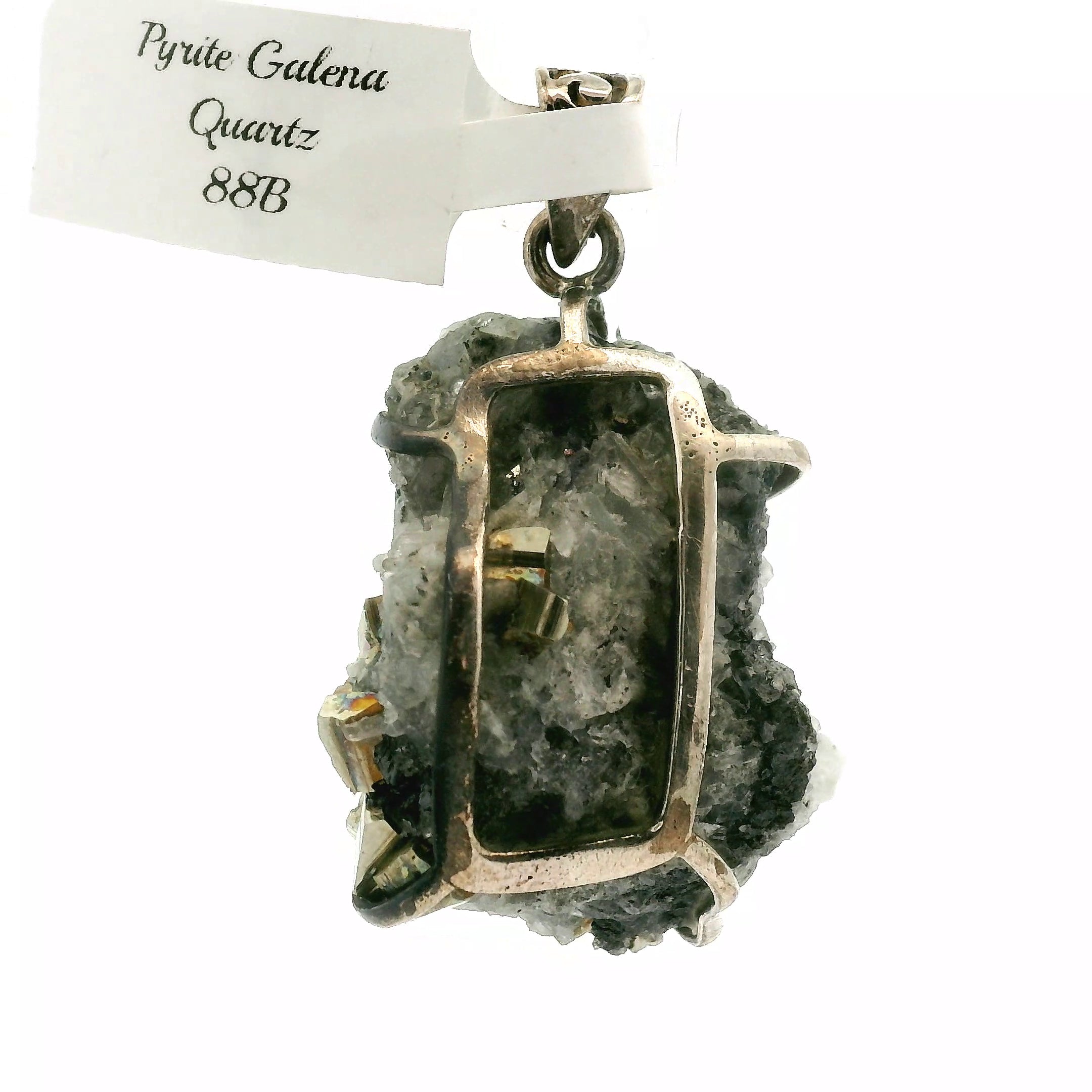 Pyrite Galena Quartz Pendant .925 Silver for Luck & Manifestation