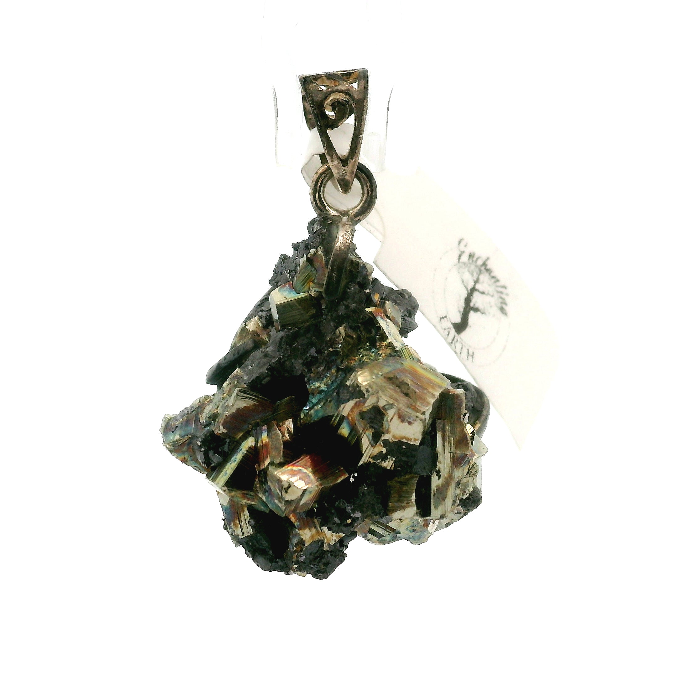 Pyrite Galena Quartz Pendant .925 Silver for Luck & Manifestation