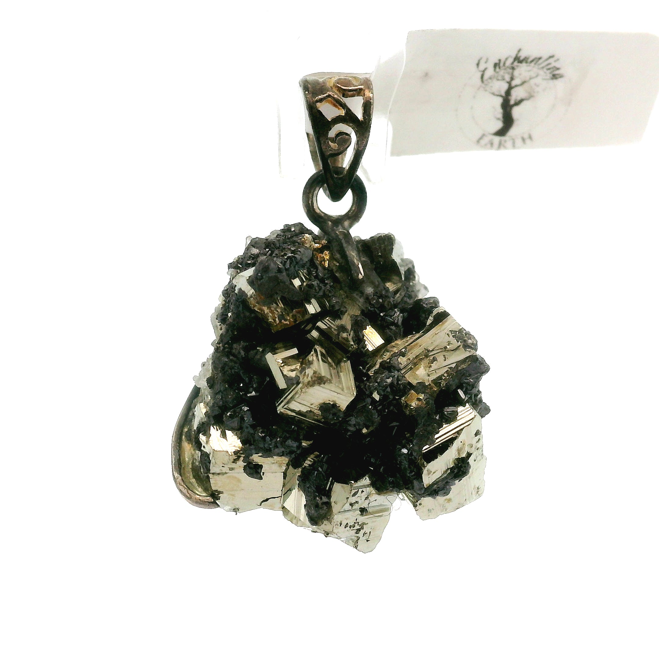 Pyrite Galena Quartz Pendant .925 Silver for Luck & Manifestation
