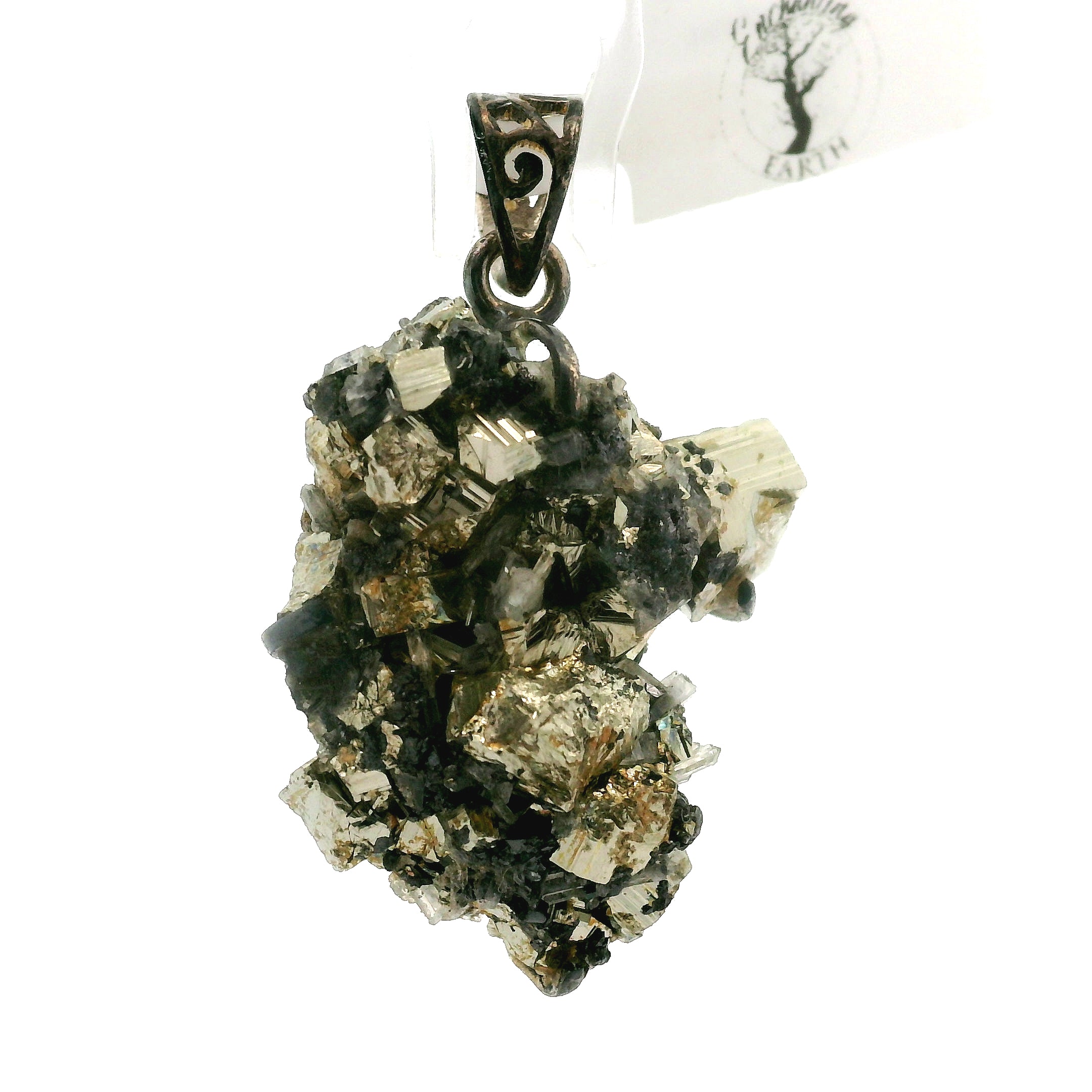 Pyrite Galena Quartz Pendant .925 Silver for Luck & Manifestation