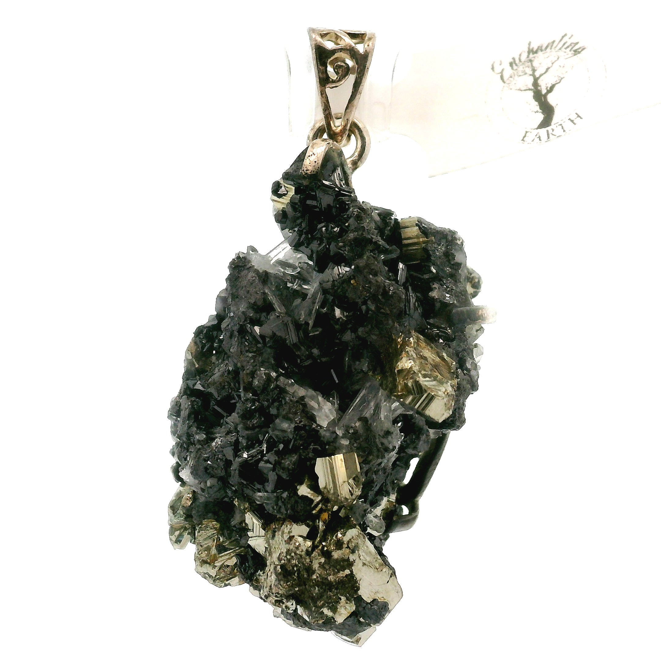 Pyrite Galena Quartz Pendant .925 Silver for Luck & Manifestation