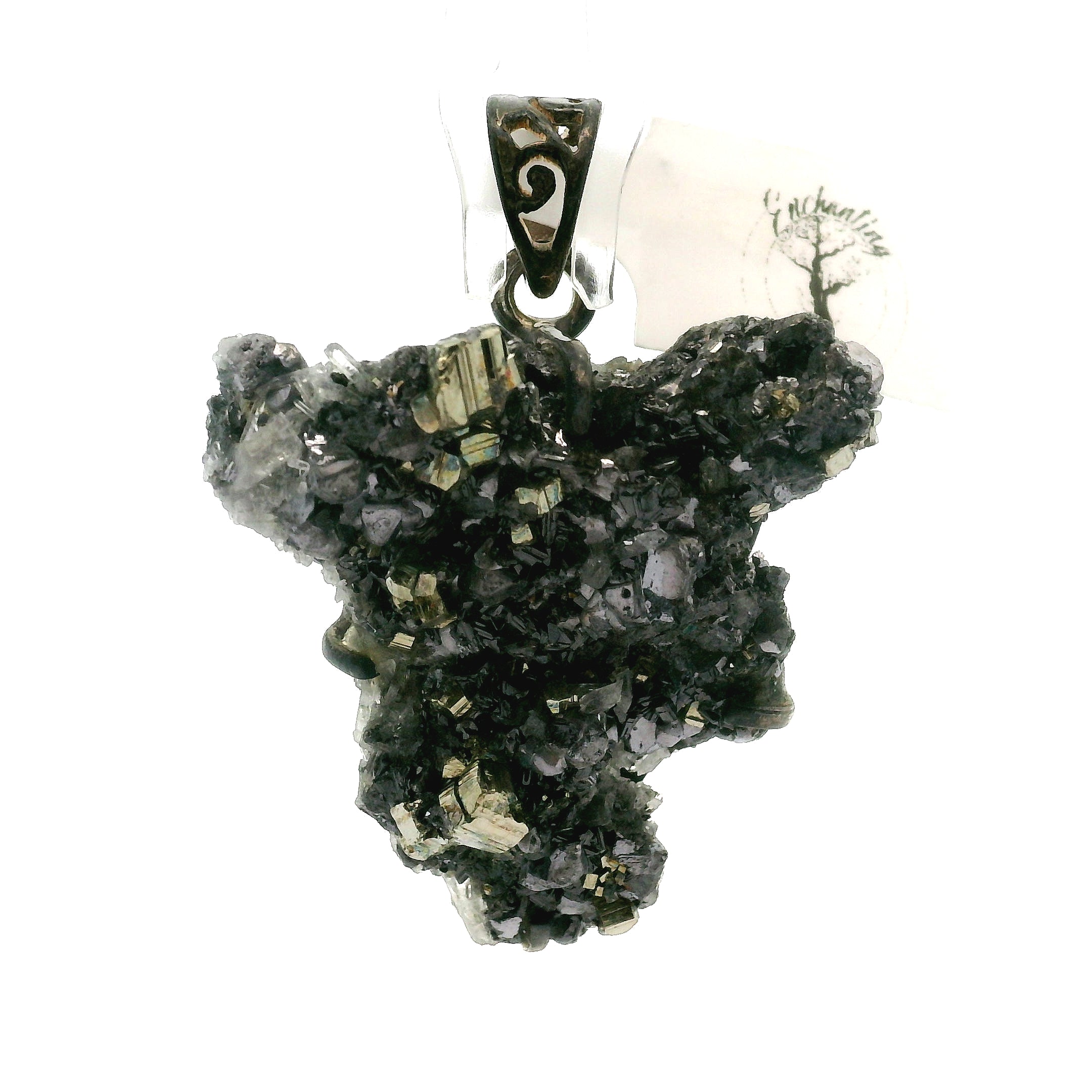 Pyrite Galena Quartz Pendant .925 Silver for Luck & Manifestation