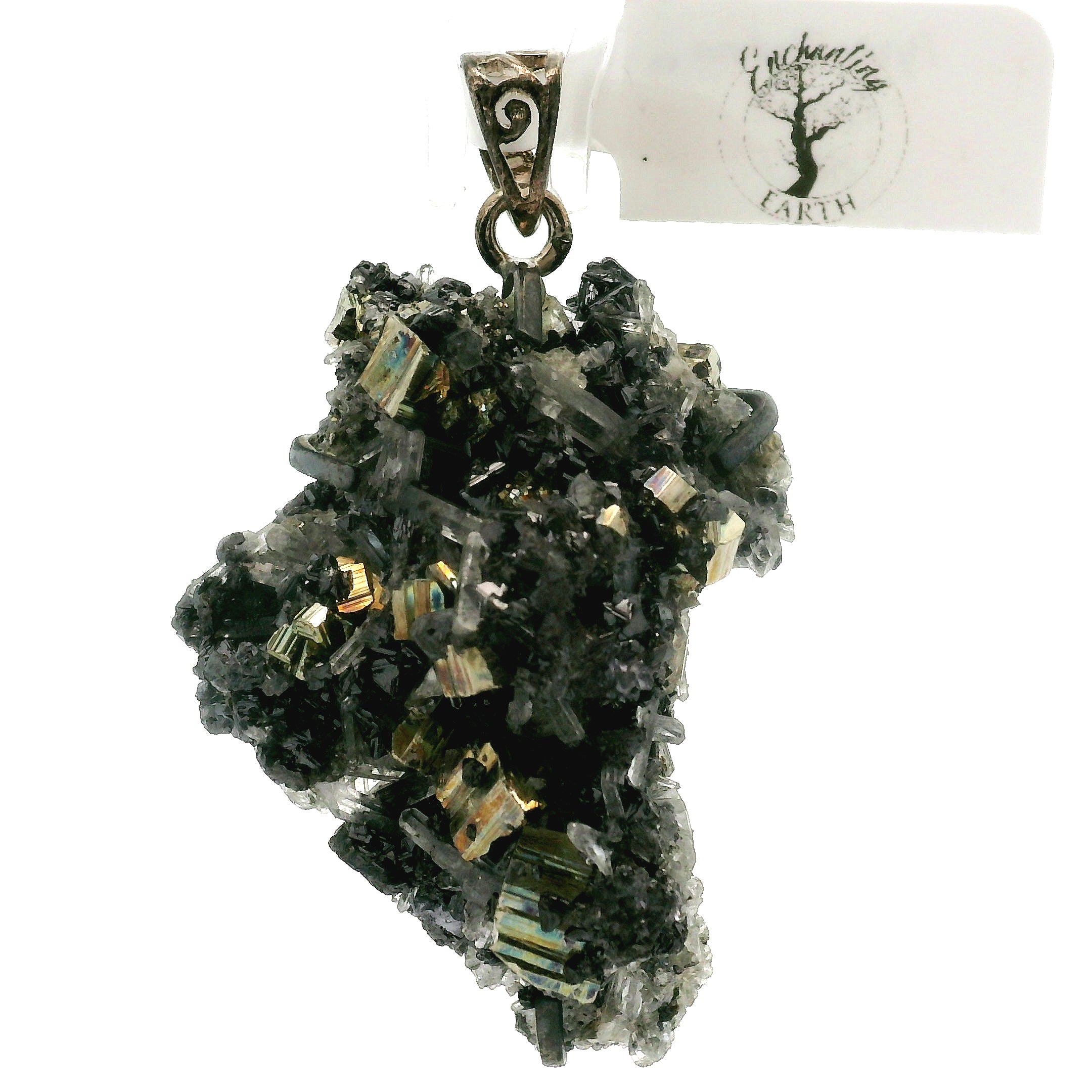 Pyrite Galena Quartz Pendant .925 Silver for Luck & Manifestation