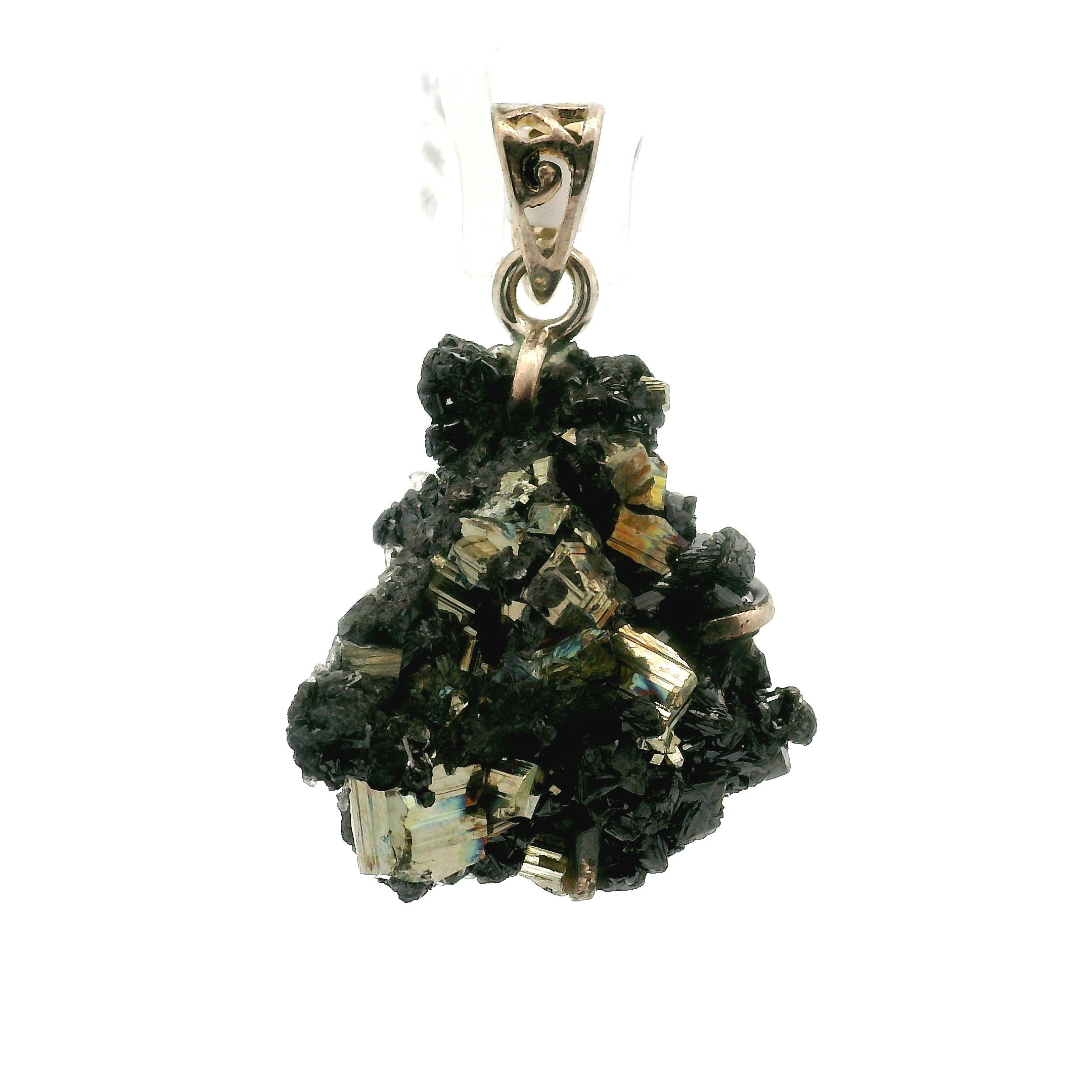 Pyrite Galena Quartz Pendant .925 Silver for Luck & Manifestation