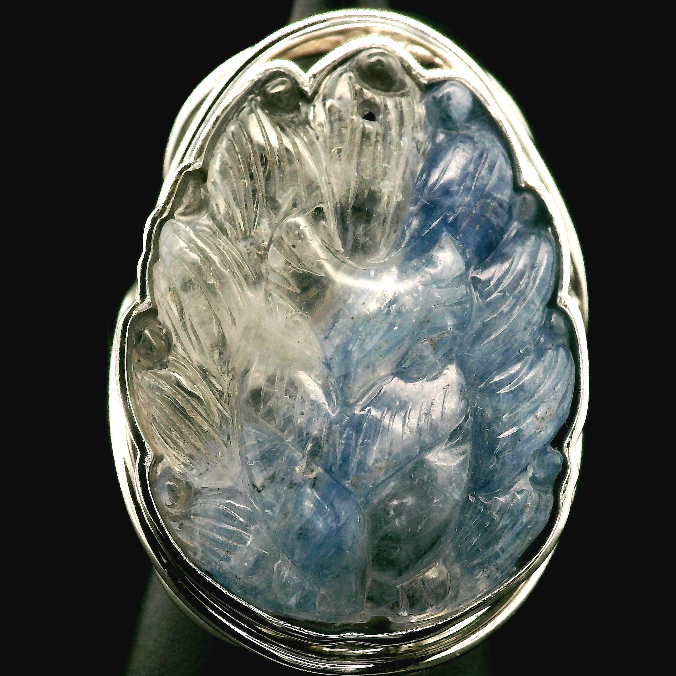 Kyanite Ninetails Cuff Ring .925 Silver for Energetic Clearing and Purification